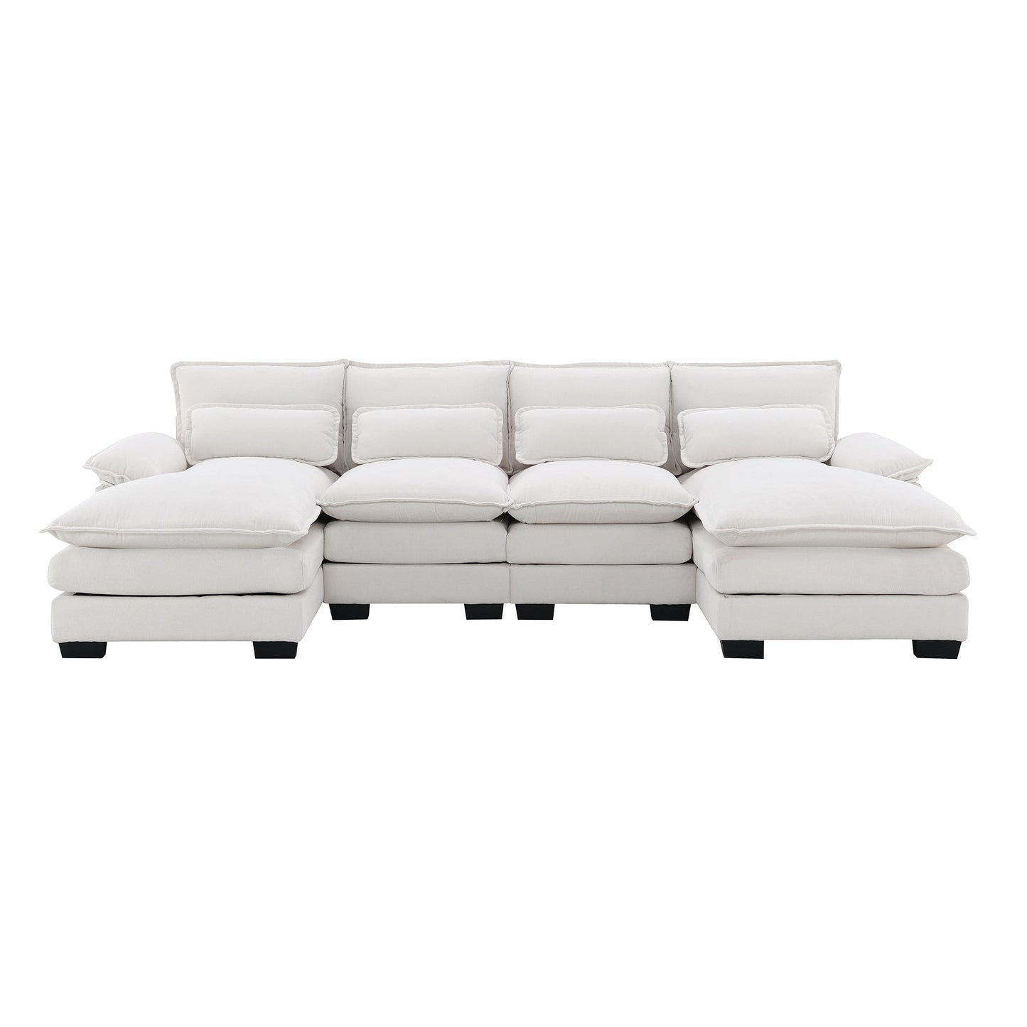NEW Modern U-shaped Sectional Sofa with Waist Pillows, 6-Seat Upholstered Symmetrical Sofa Furniture, Sleeper Sofa Couch with Chaise Lounge, Chenille and Velvet Options