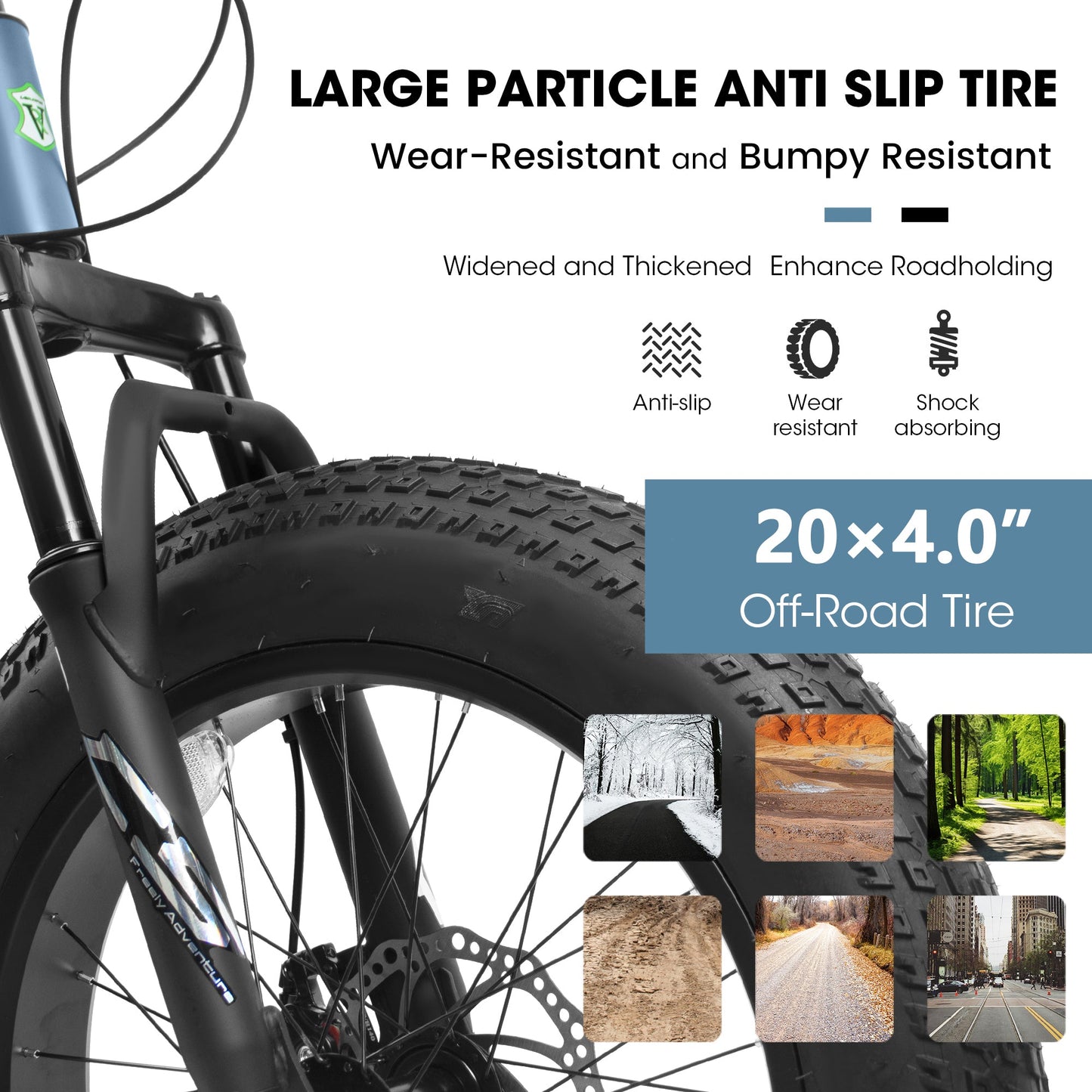 NEW V20235 20 Inch Fat Tire Bike Adult 7 Speed Mountain Bike, Dual Disc Brakes, High Carbon Steel Frame, Front Suspension, Mountain Buggy, City Commuter City Bike, Fat Tire Bike