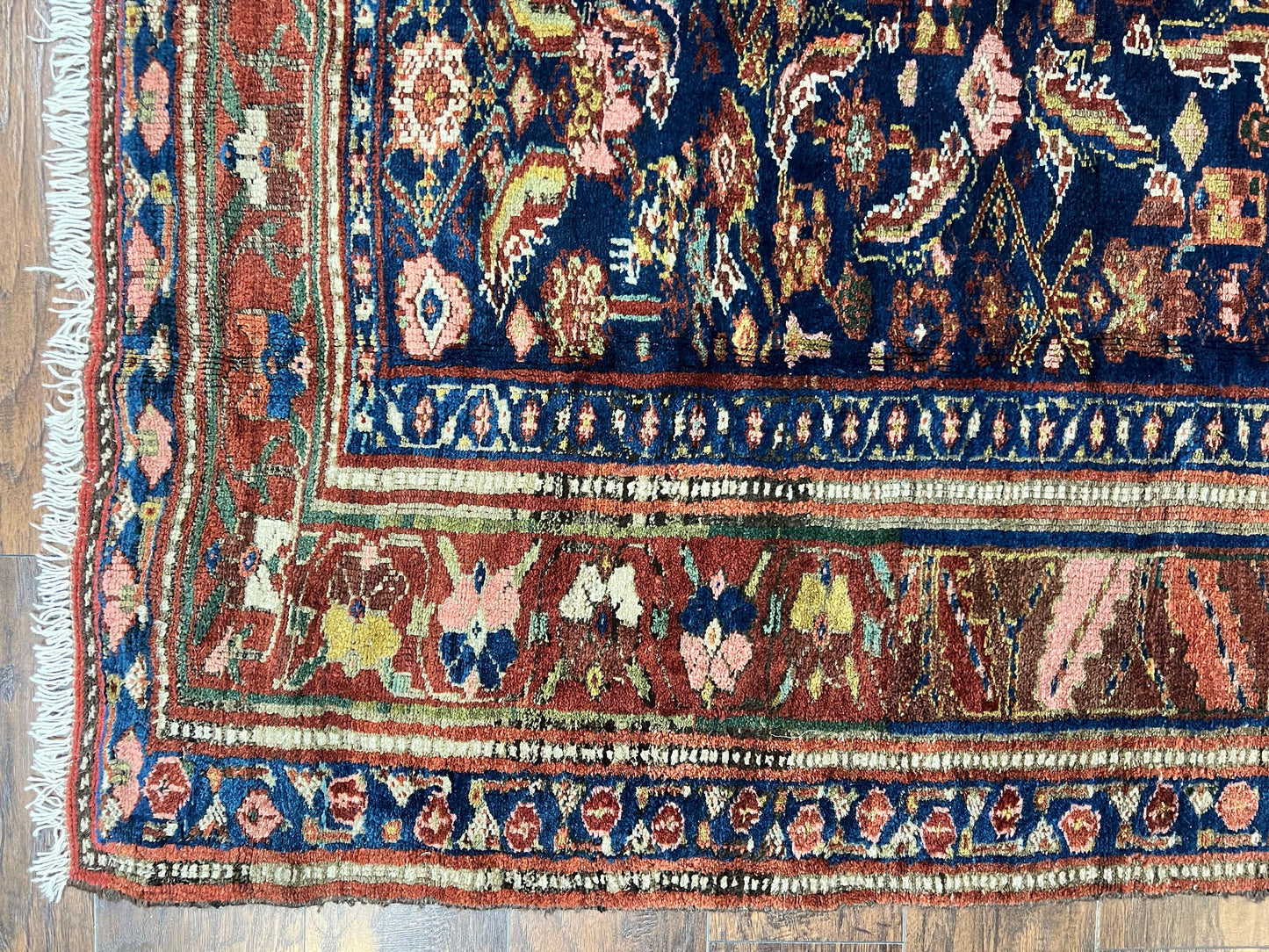 USED Caucasian Kalegy Rug 6x11, Wide Runner, Wool Hand Knotted Carpet, Navy Blue Tribal Rug, 1920s Antique Rug, 6 x 11 Oriental Carpet