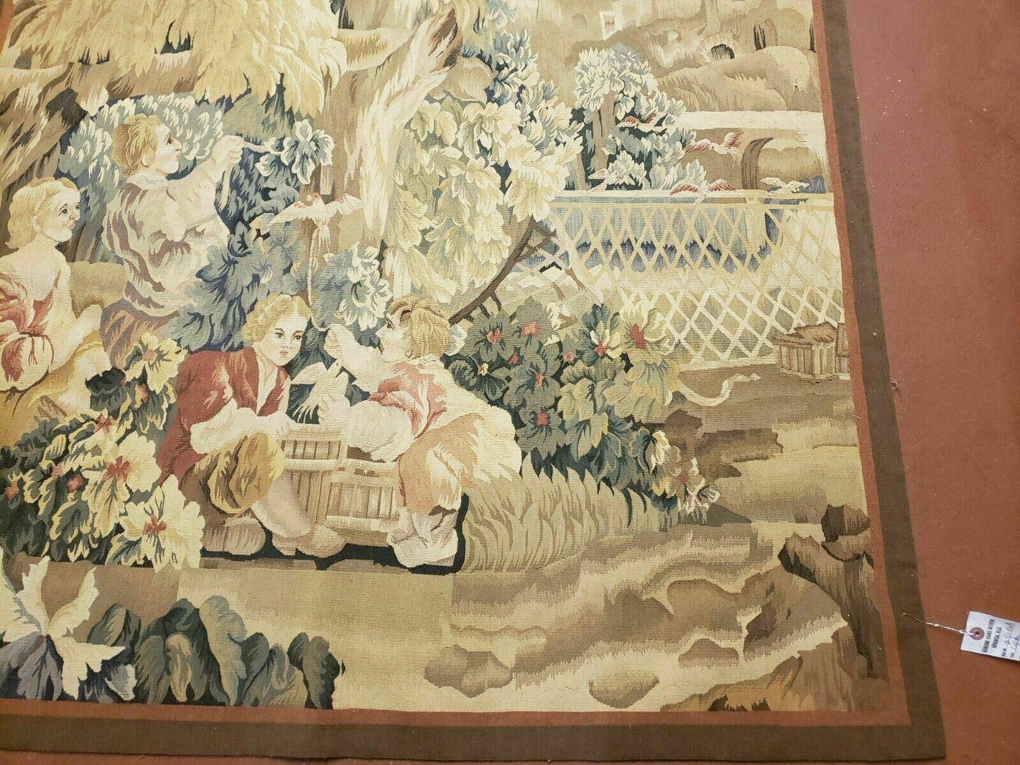 USED 4' X 6' Tapestry French Design Handmade Aubusson Weave Nature One Of A Kind