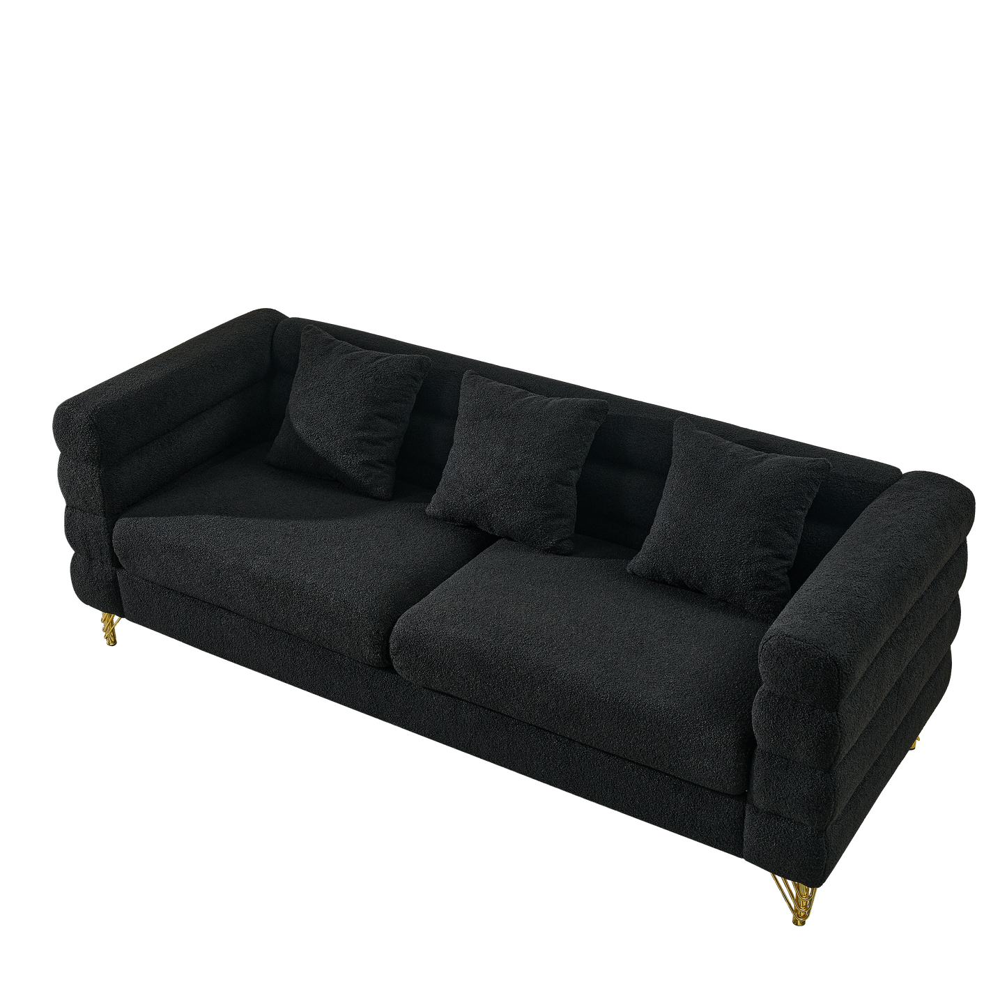 NEW 81 Inch Oversized 3 Seater Sectional Sofa, Living Room Comfort Fabric Sectional Sofe-Deep Seating Sectional Sofa, Soft Sitting with 3 Pillows for Living Room,Bedroom,Office, Black teddy(W834S00035)