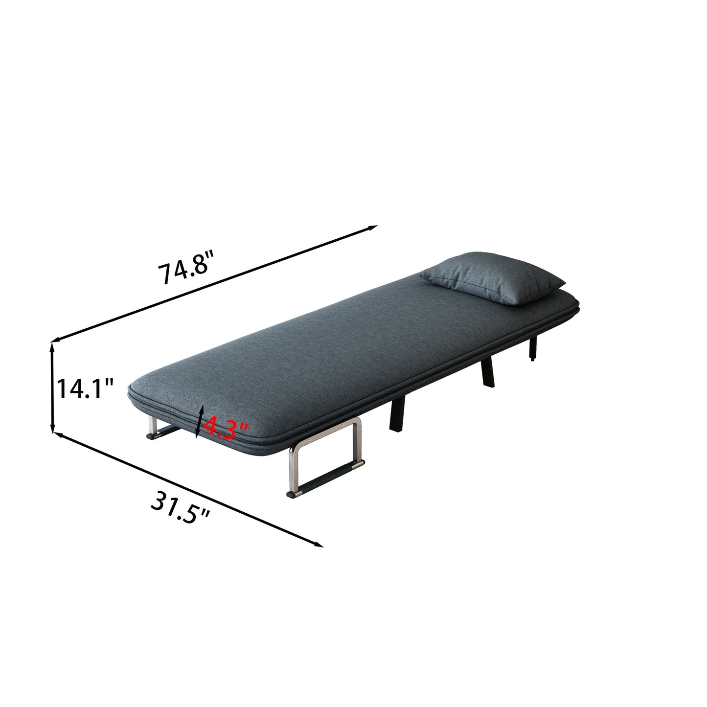 NEW 31.5″ Convertible Chair Bed, Tri-Fold Sofa Bed with Adjustable Backrest & Pillow, Leisure Chaise Lounge Couch with Sturdy Steel Frame for Home & Office, Comfortable Sleeper Chair