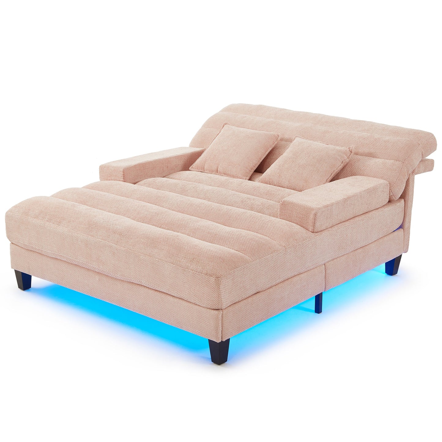 NEW Modern Pink Chenille Upholstered 57.1’ Chaise Lounge Sofa Bed with Adjustable Backrest and LED Light Strip