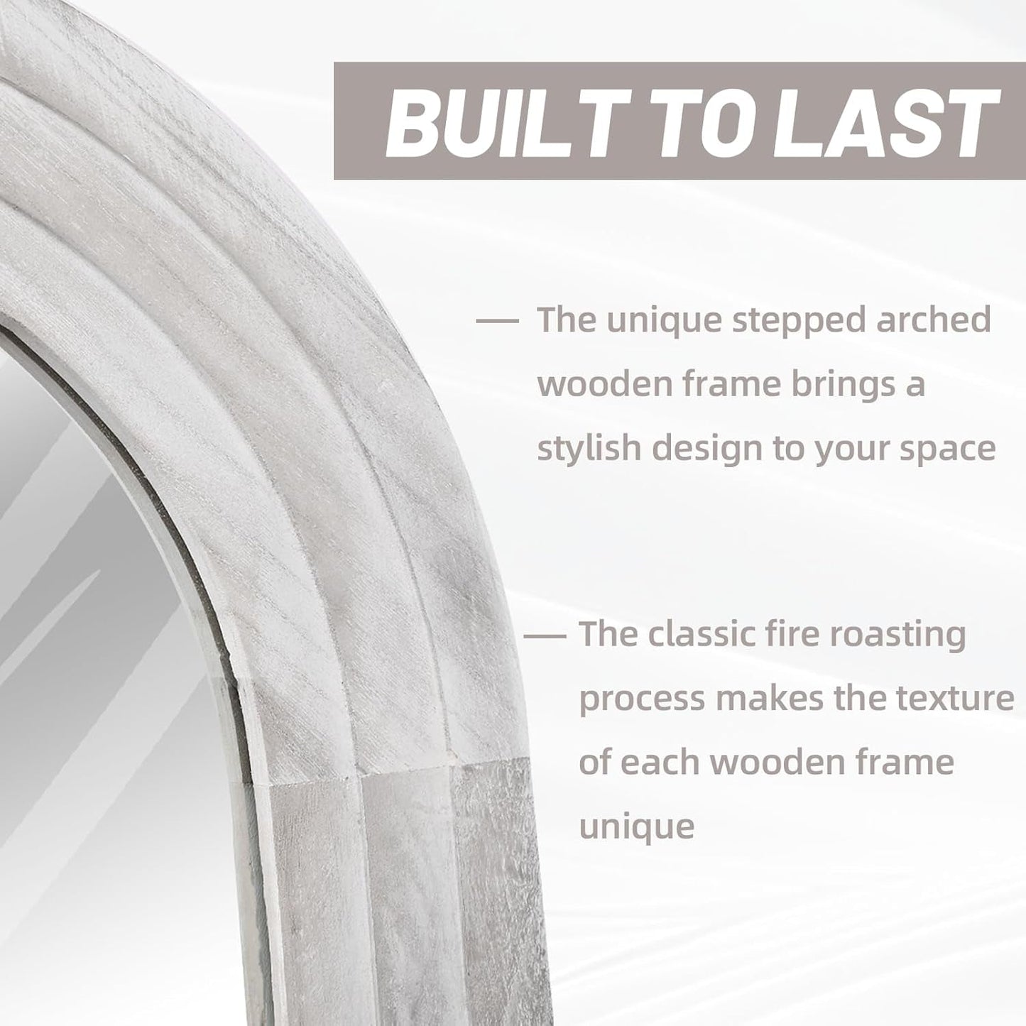 NEW Arched Full Length Mirror With Solid Wood Frame 71x32 Rustic White