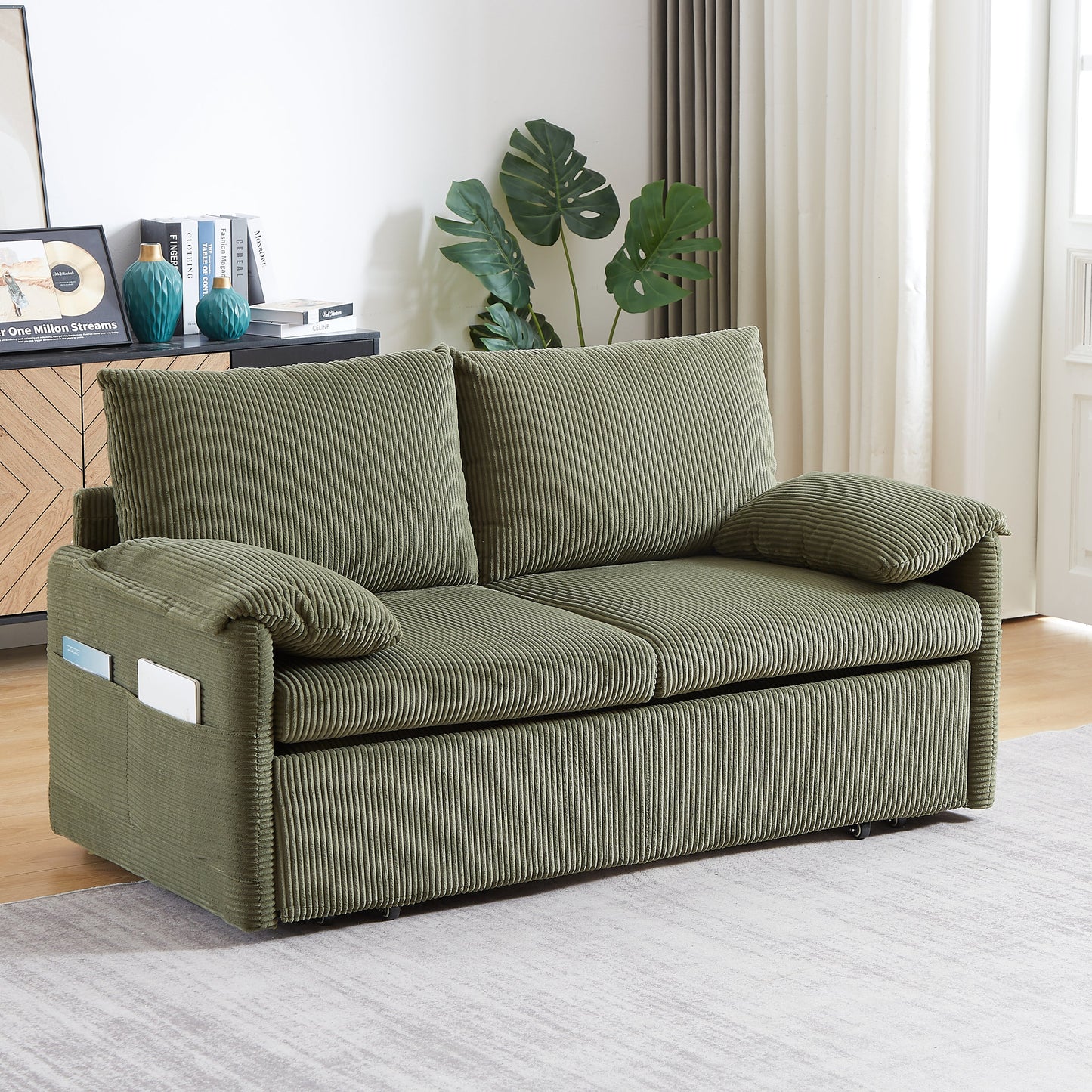 NEW MH'' 64.5 Inch 3-in-1 Adjustable Soft Corduroy Convertible Sleeper Sofa Bed