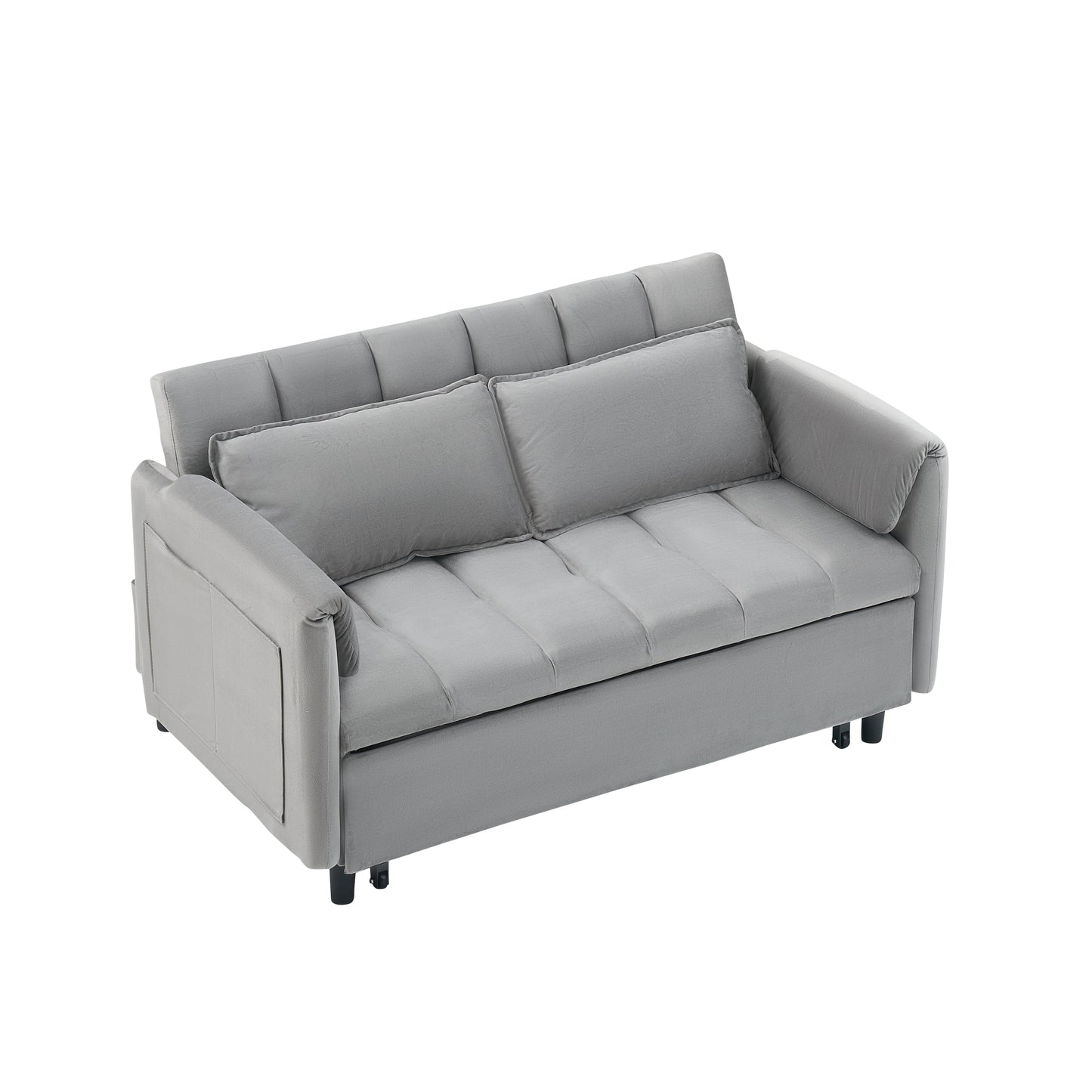 NEW 52 'grey modern velvet sofa, sofa pullout bed, small love seat casual sofa with back, pillow, pockets, living room furniture, 3 in 1 convertible sleep sofa bed.
