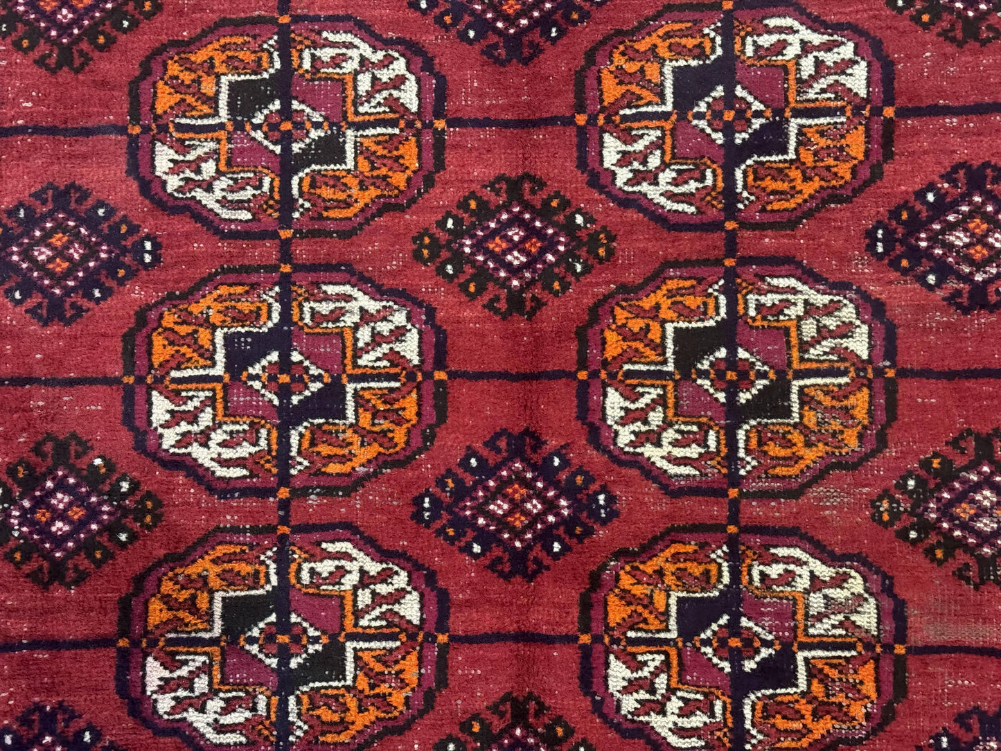 USED Antique Persian Turkoman Bokhara Rug 7x11, Tribal Rug, Red