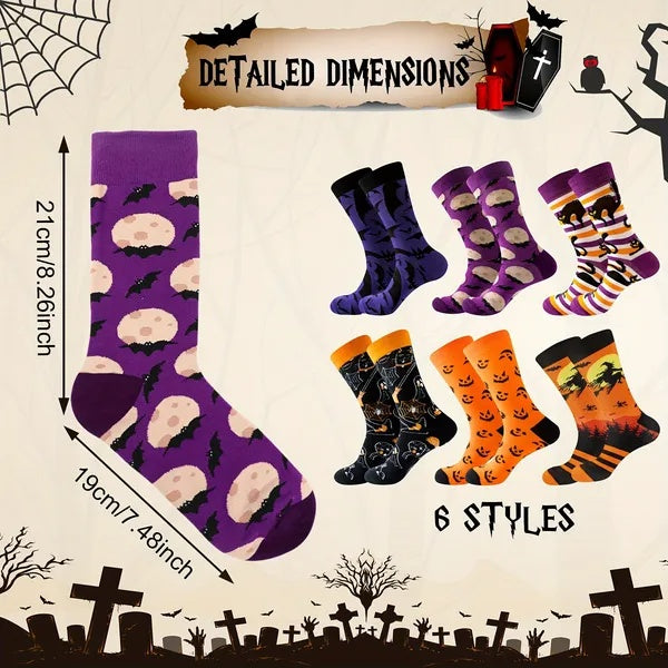 New 6 Pairs Halloween Christmas Socks For Men Women Girls Funny Pumkin Spider Black Cat Cotton Sock Set