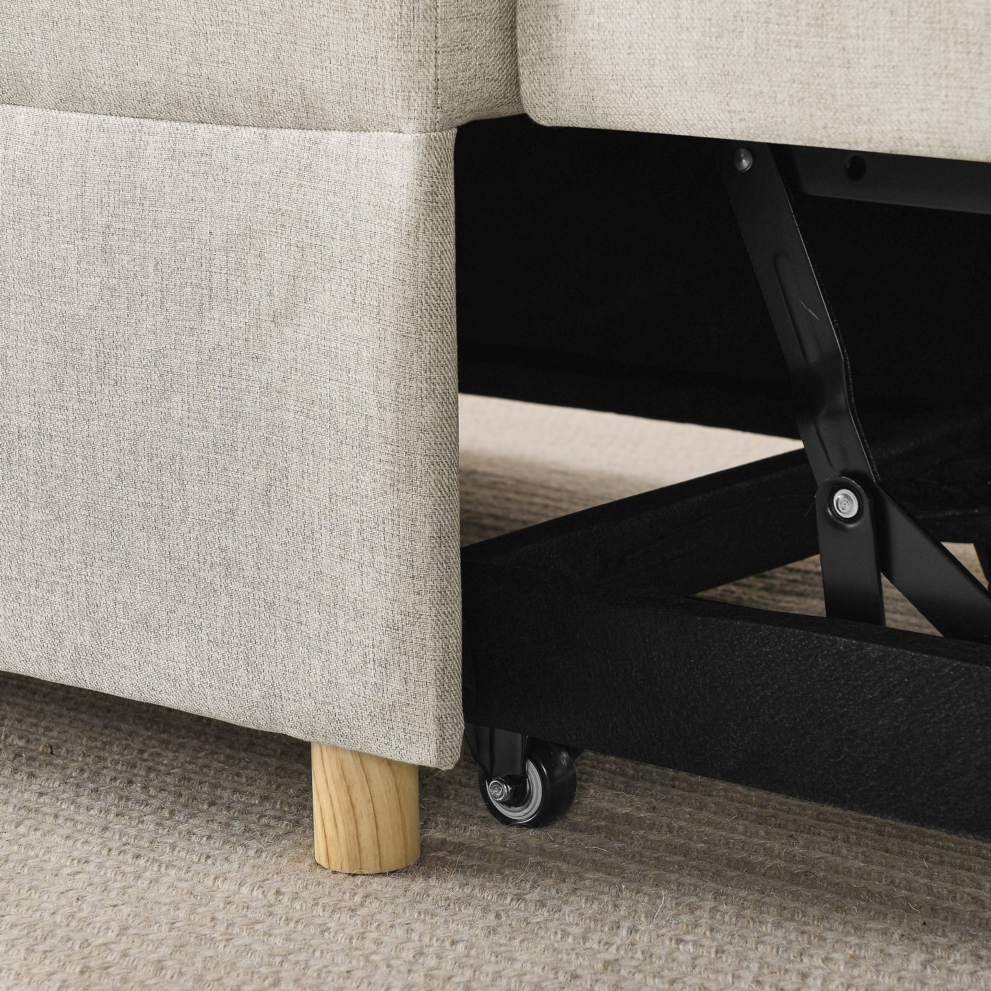 NEW Modern Beige Linen Fabric Convertible Sleeper Sofa Chair Adjustable Backrest Recliner with Pullout Sofa Bed and Wheels