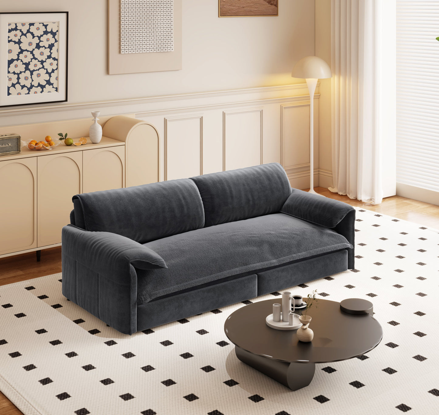 NEW 66' Queen Pull Out 3-in-1 Convertible Sleeper Sofa Bed Multi-Functional Velvet Loveseat with Side Storage