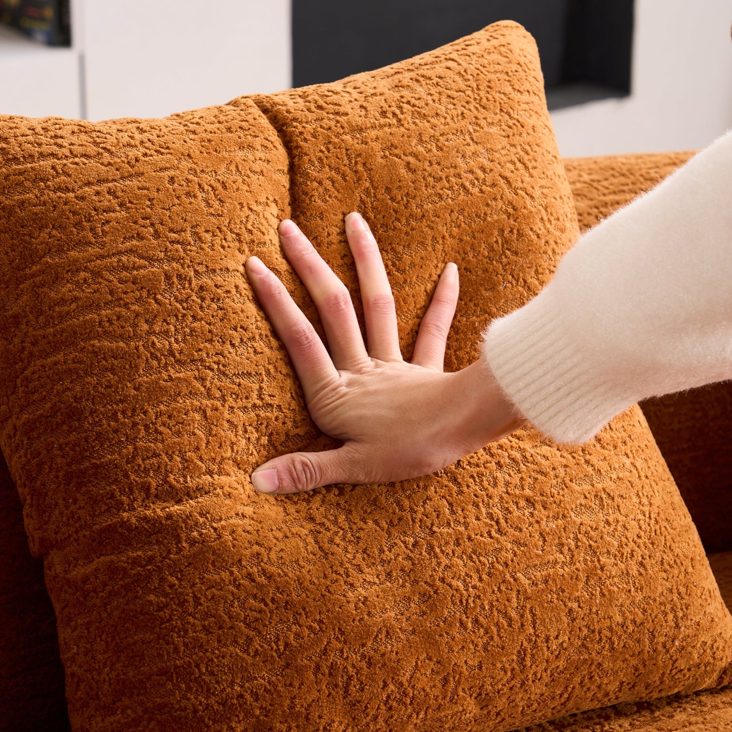 NEW Orange Curved Loveseat Full Compression Sponge Sofa 30D Chenille Couch