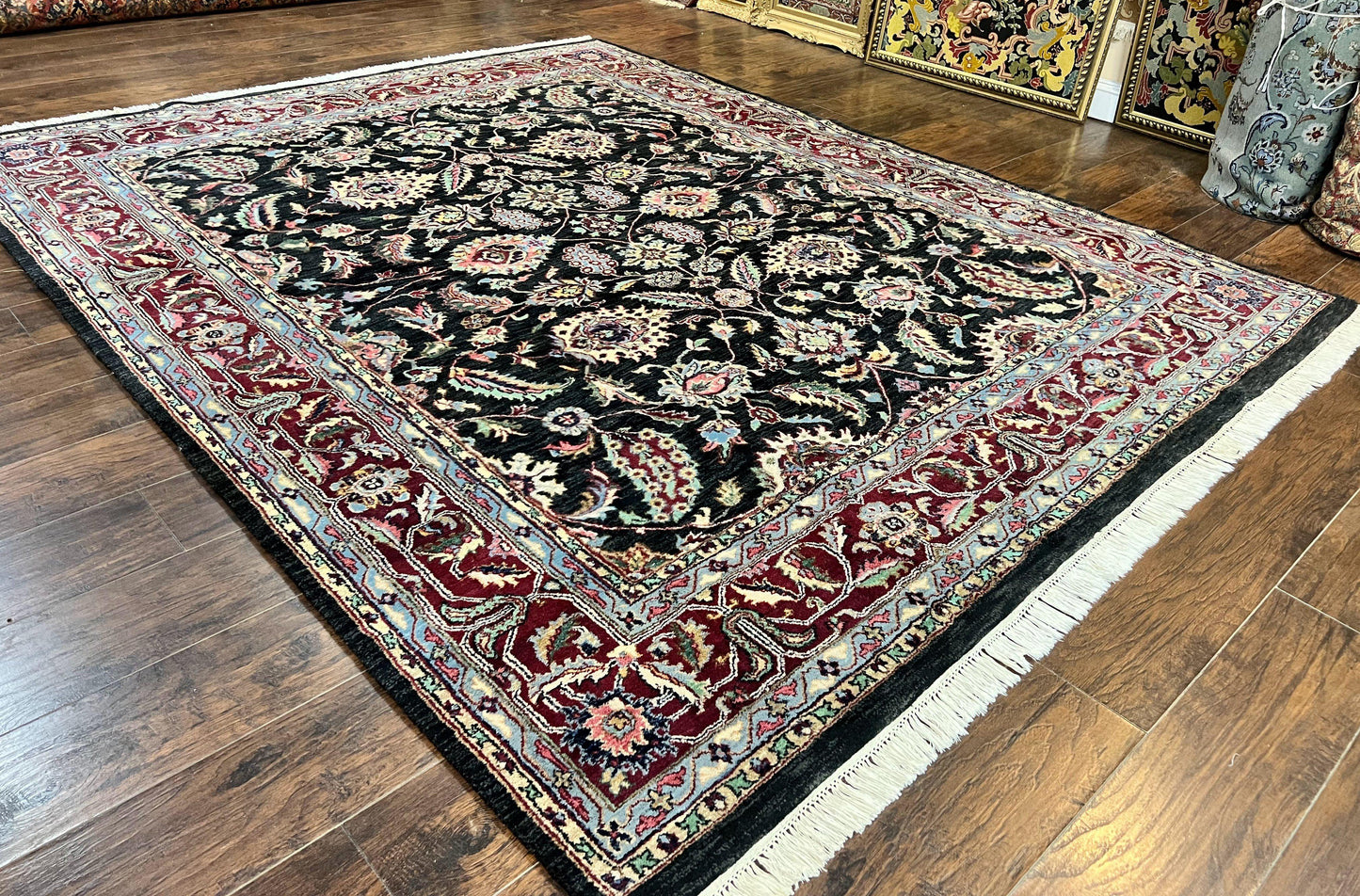 USED Indo Persian Rug 8x10, Nourison Carpet, Floral, Hand Knotted Vintage Wool Rug