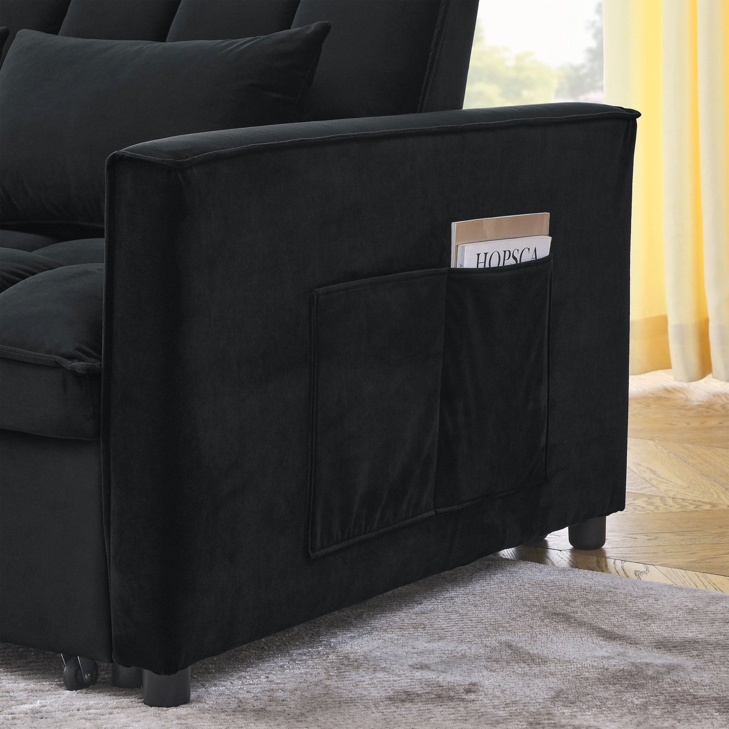 NEW Velvet Black Sleeper Convertible Sofa Recliner Bed 3-in-1 Adjustable Backrest 2-Seater