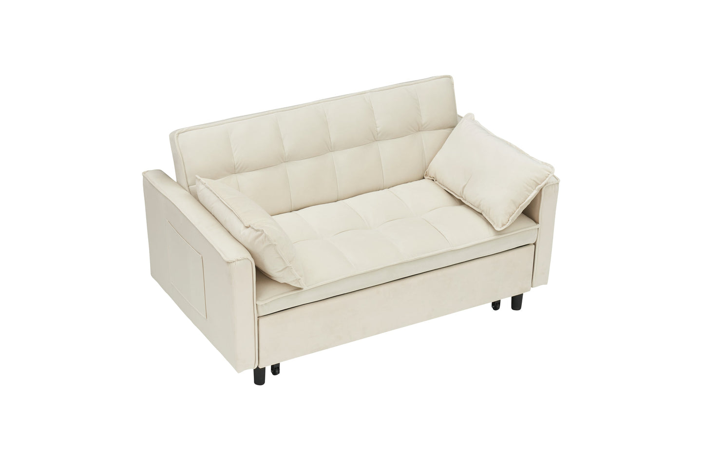 NEW 55-inch Beige Velvet Elegant Sofa Bed Couch with Storage Pockets