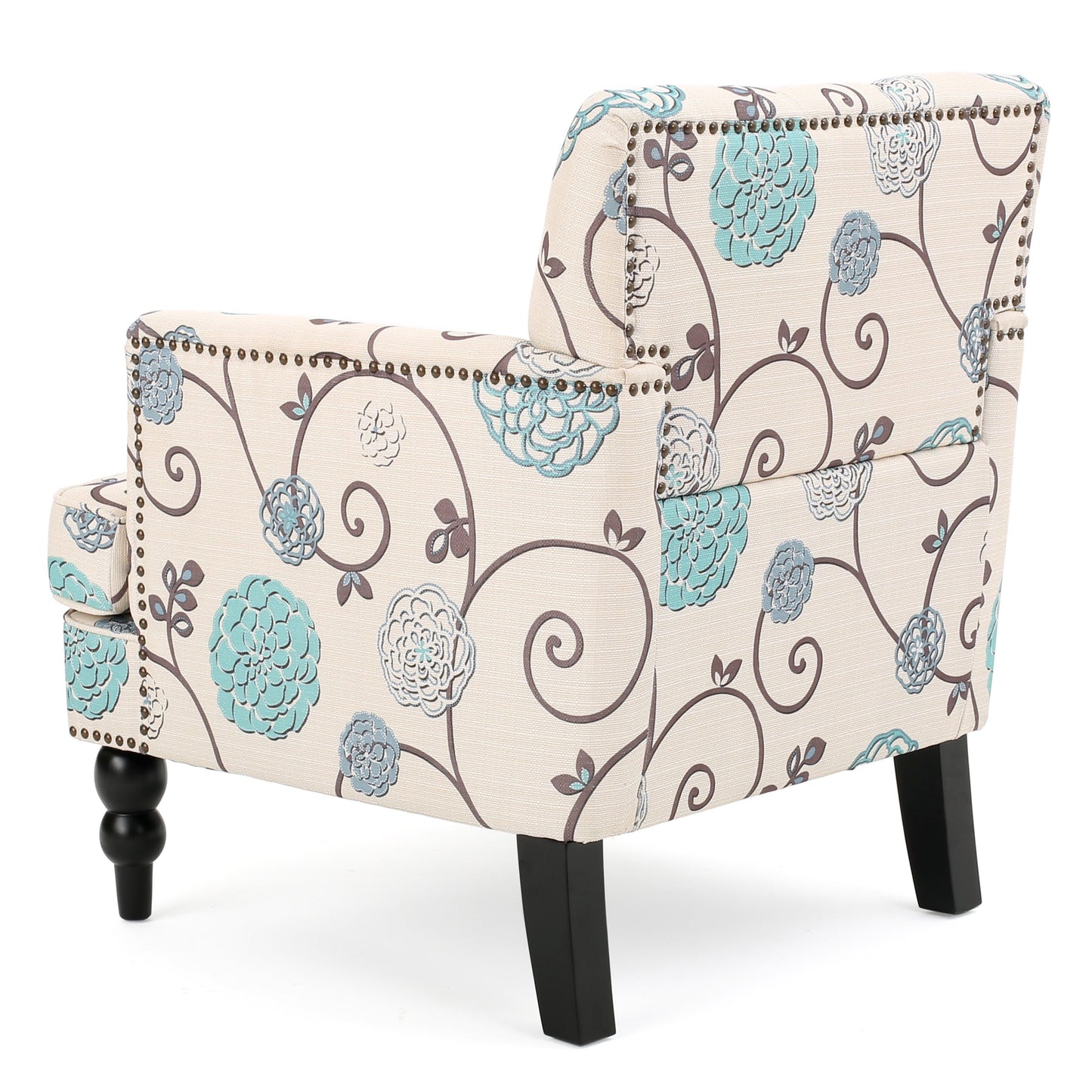 NEW Blue and White Vitality Club Chair with Button-Tufted Diamond Stitching and Turned Legs