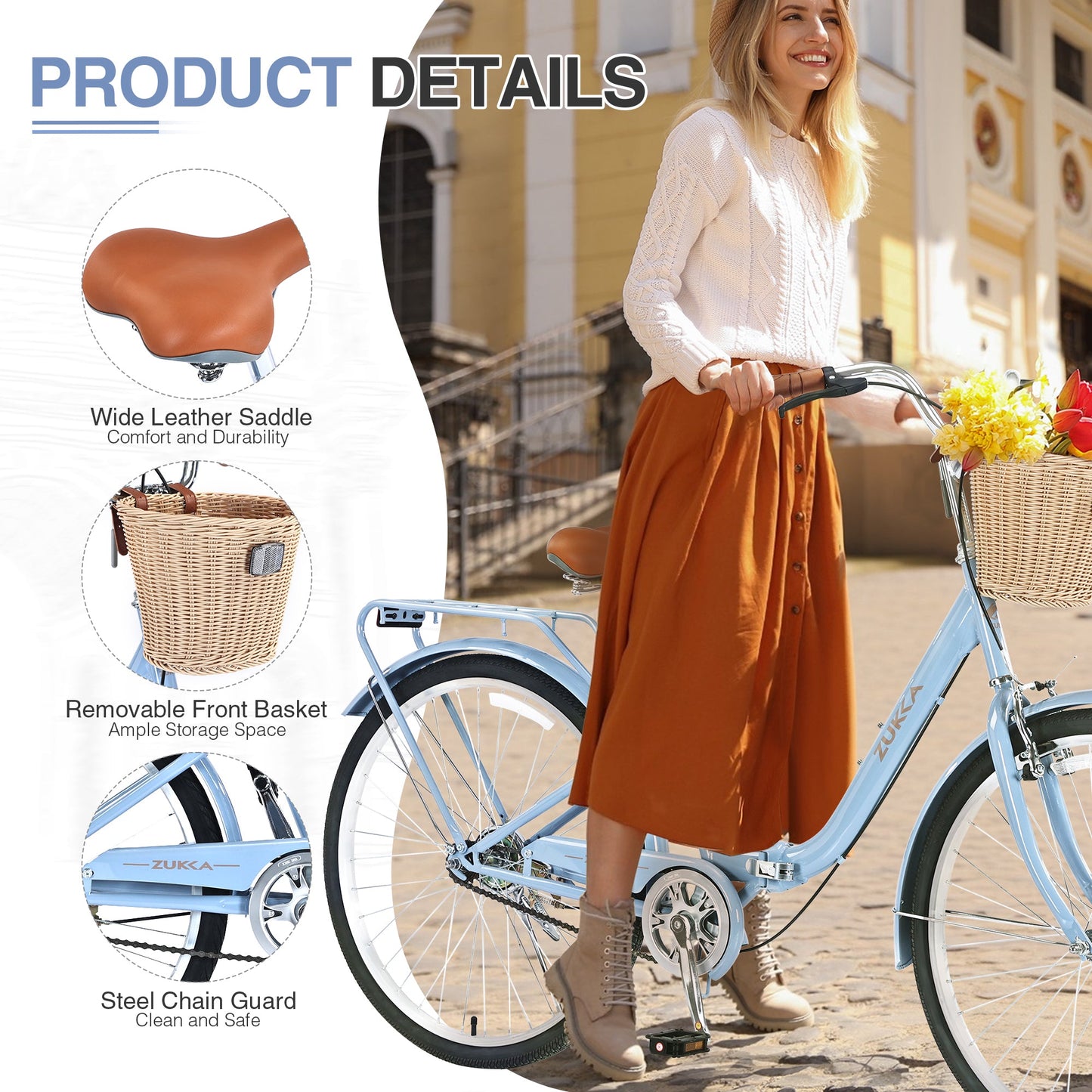 NEW 26" Blue Steel Frame Single Speed Folding Lady Bike