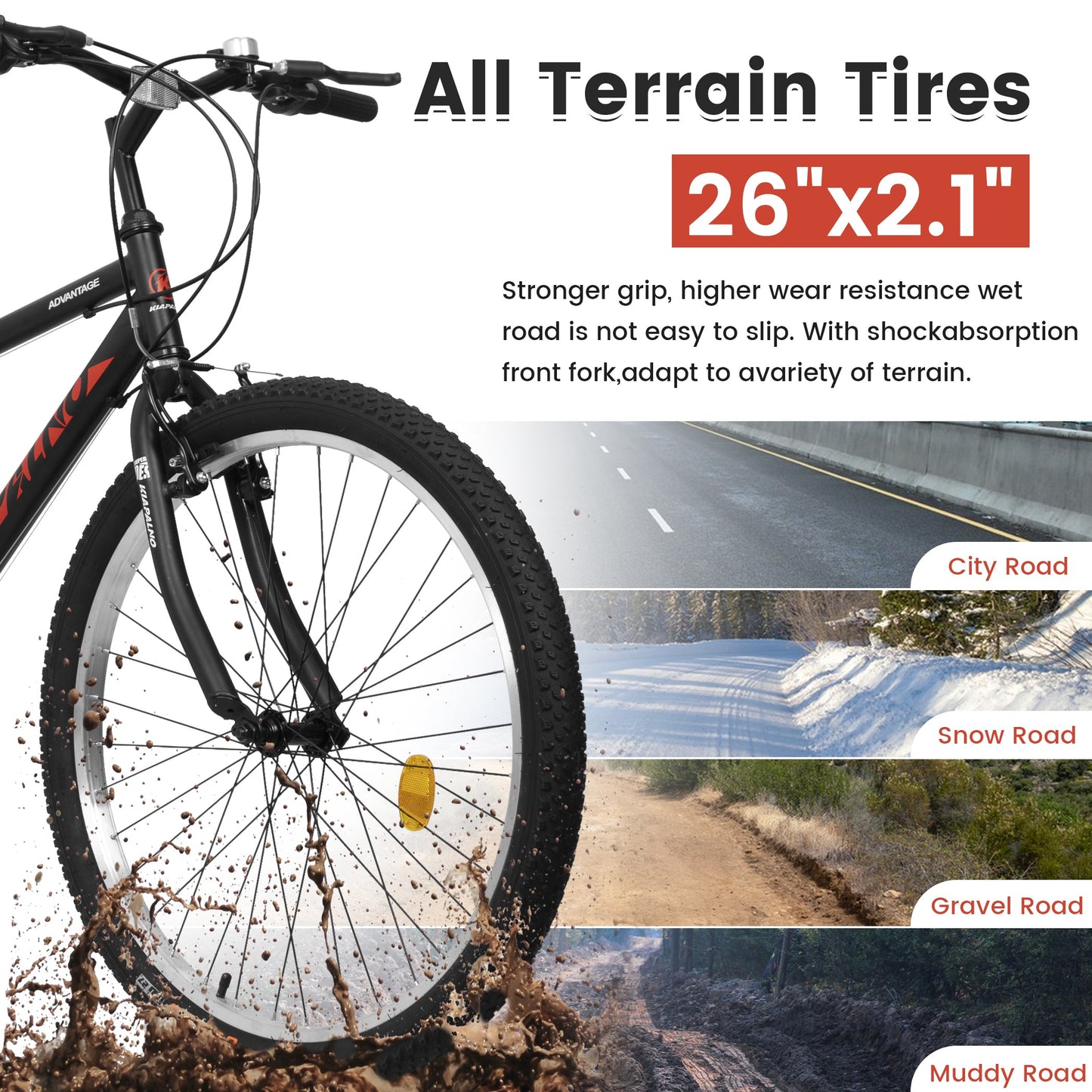NEW A26338 26 Inch Carbon Steel Frame Mountain Bike,21-Speed Dual V-Brake, Adult and Teens Bicycle for Mountain