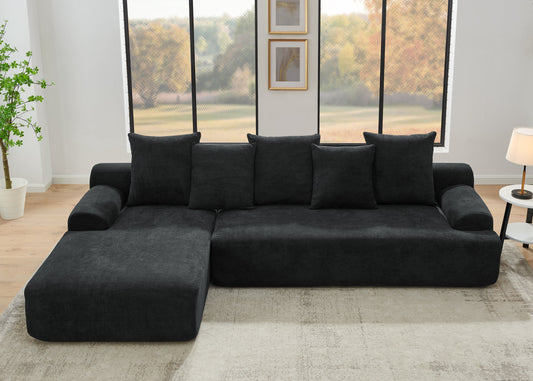 NEW Modern Black Melange Velvet Upholstered L-Shape Sectional Modular Compressed Sofa