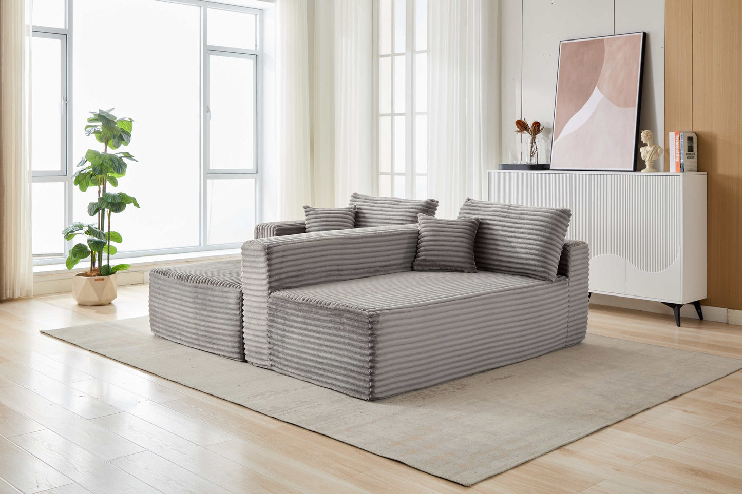 NEW Grey Compression Sectional Couch Boneless L Shape Sofa
