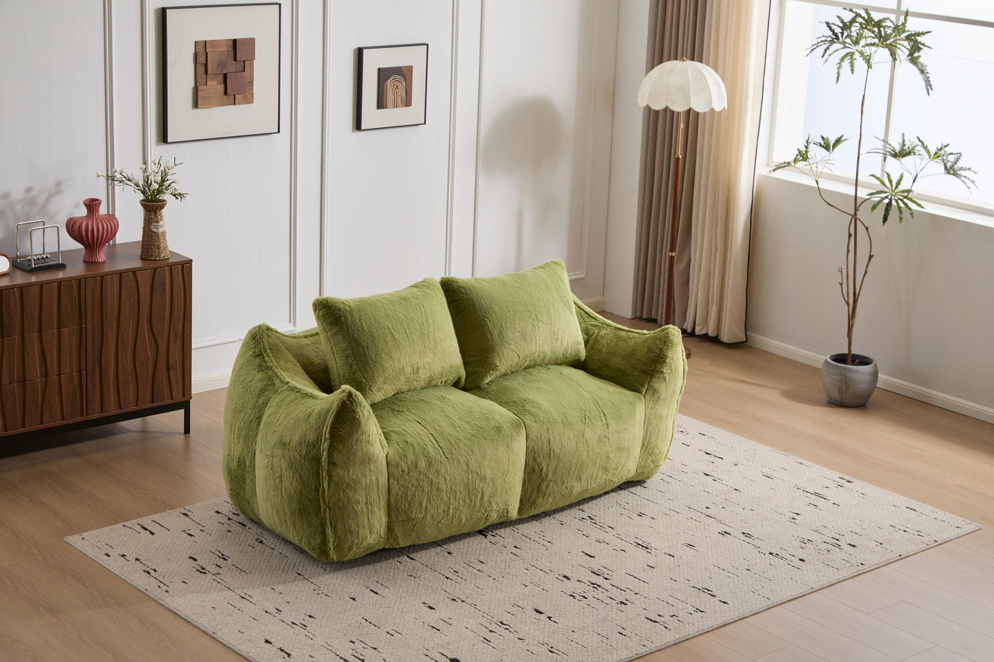 NEW Adult Green Giant Bean Bag Sofa Couch for Adults, Ultra Soft Fluffy Loveseat Bean Bag Sofa Oversized Lounge Cozy Reading Chair with Pillows