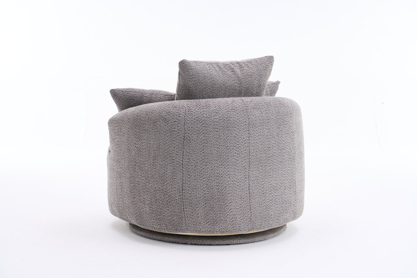 NEW 360° Swivel Round Grey Upholstered Accent Barrel Chair with 3 Removable Pillows