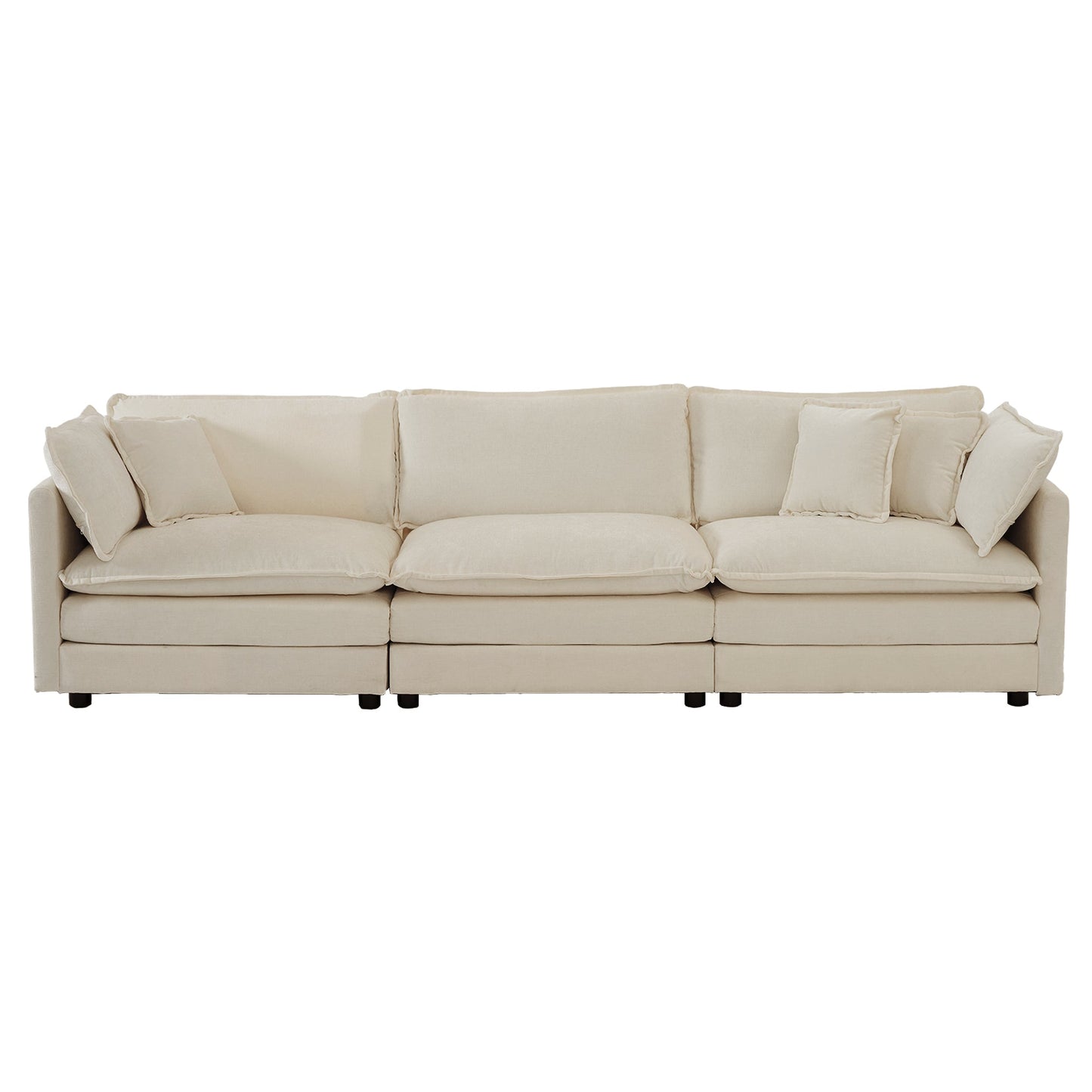 NEW U-Shaped Sectional Sofa w/Reversible Footrest, 5-Seater Convertible Corner Couch with 2 Ottomans ,Modern Minimalist Soft Sofa & Couch for Living Room , Beige Chenille