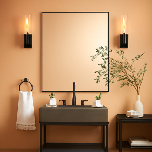 NEW 24X32 Inch Black Aluminum Frame Wall Mirror For Bathroom Vanity Horizontal Or Vertical Mount