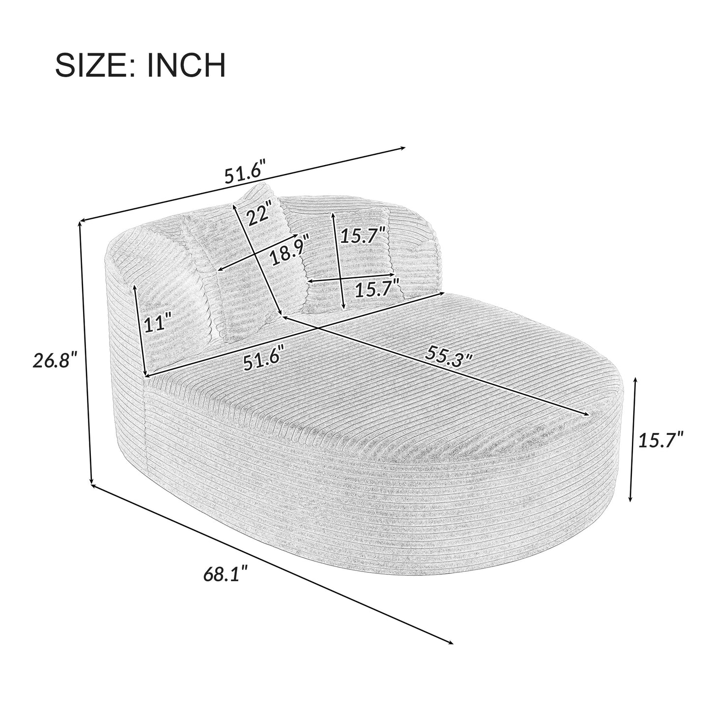 NEW Modern Green Corduroy Chaise Lounge Sofa Bed Boneless Couch with Two Supportive Pillows