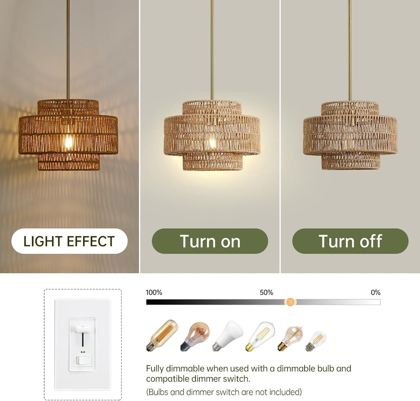 NEW Boho Rattan Chandelier Handwoven Pendant Light Natural