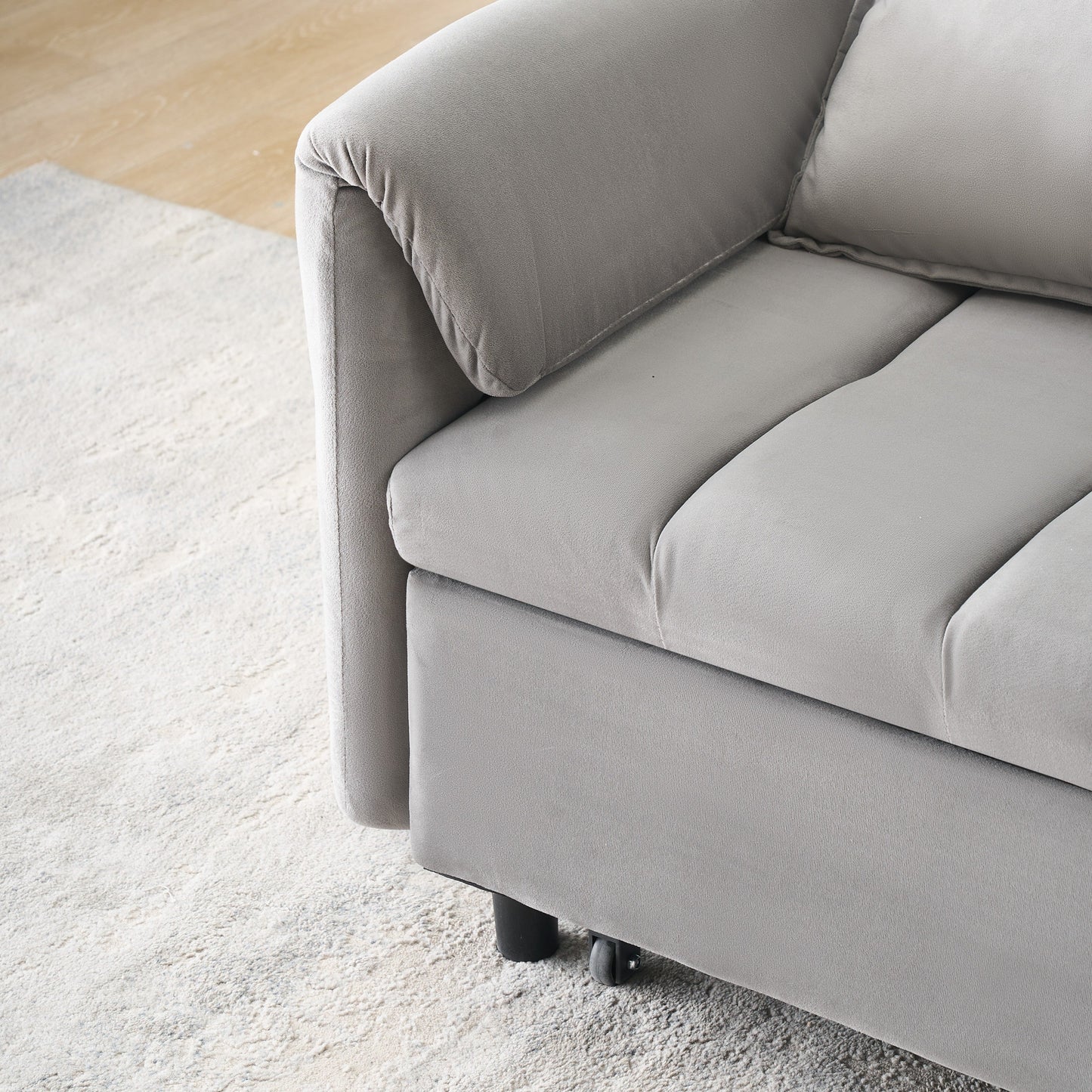 NEW 52 'grey modern velvet sofa, sofa pullout bed, small love seat casual sofa with back, pillow, pockets, living room furniture, 3 in 1 convertible sleep sofa bed.