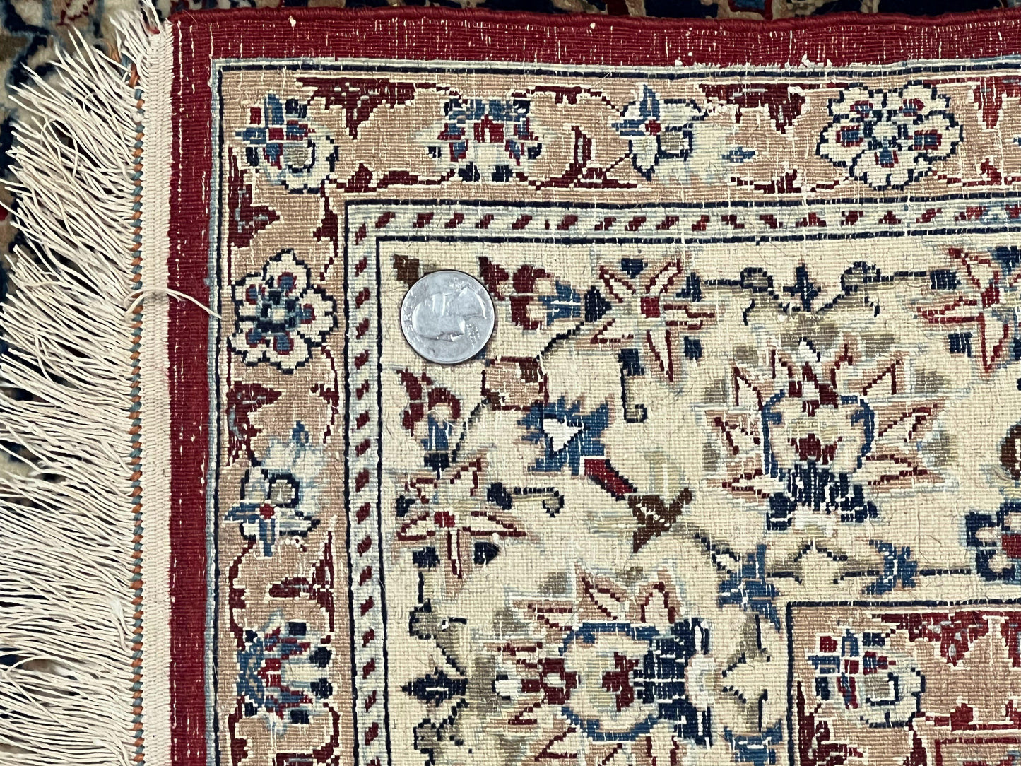 USED Super Fine Persian Nain Rug 3.6 x 5.4, Navy Blue and Ivory, 700 KPSI