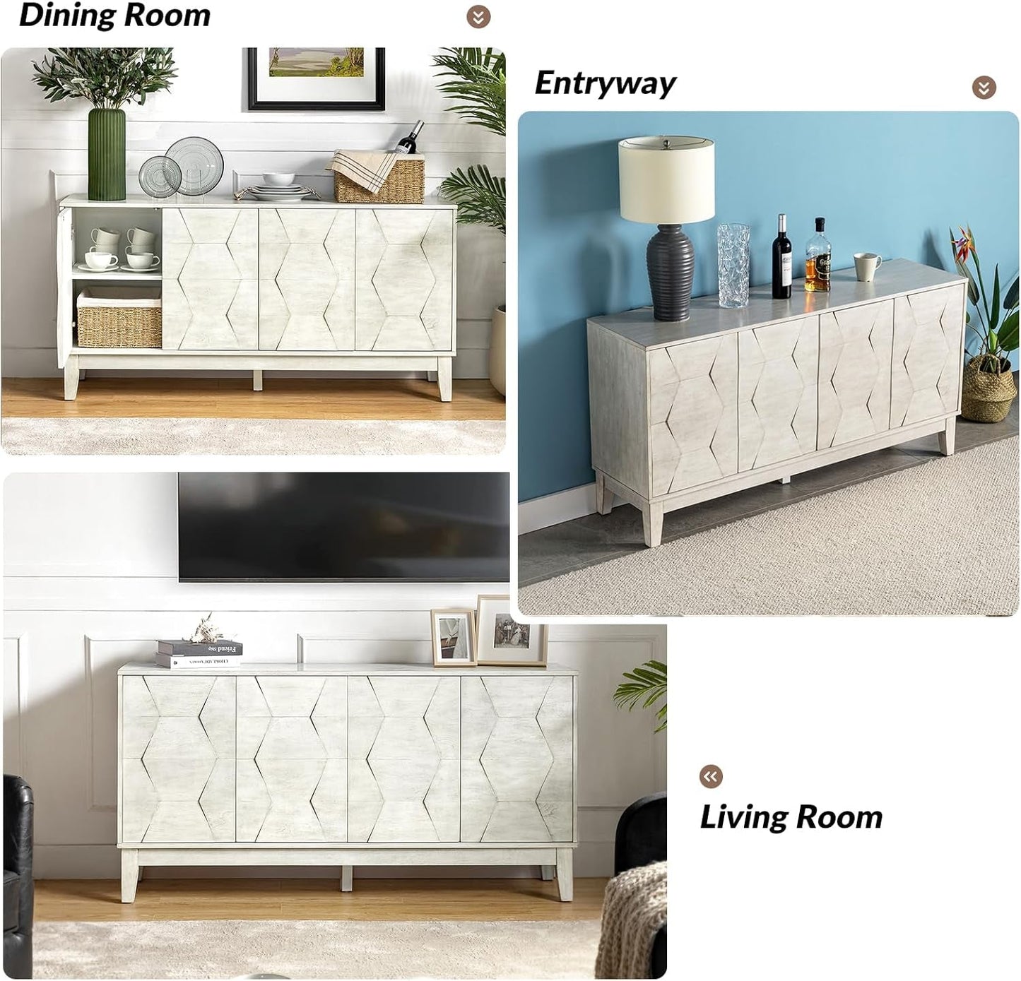 NEW Mid Century Sideboard Buffet Cabinet 60 Inch White