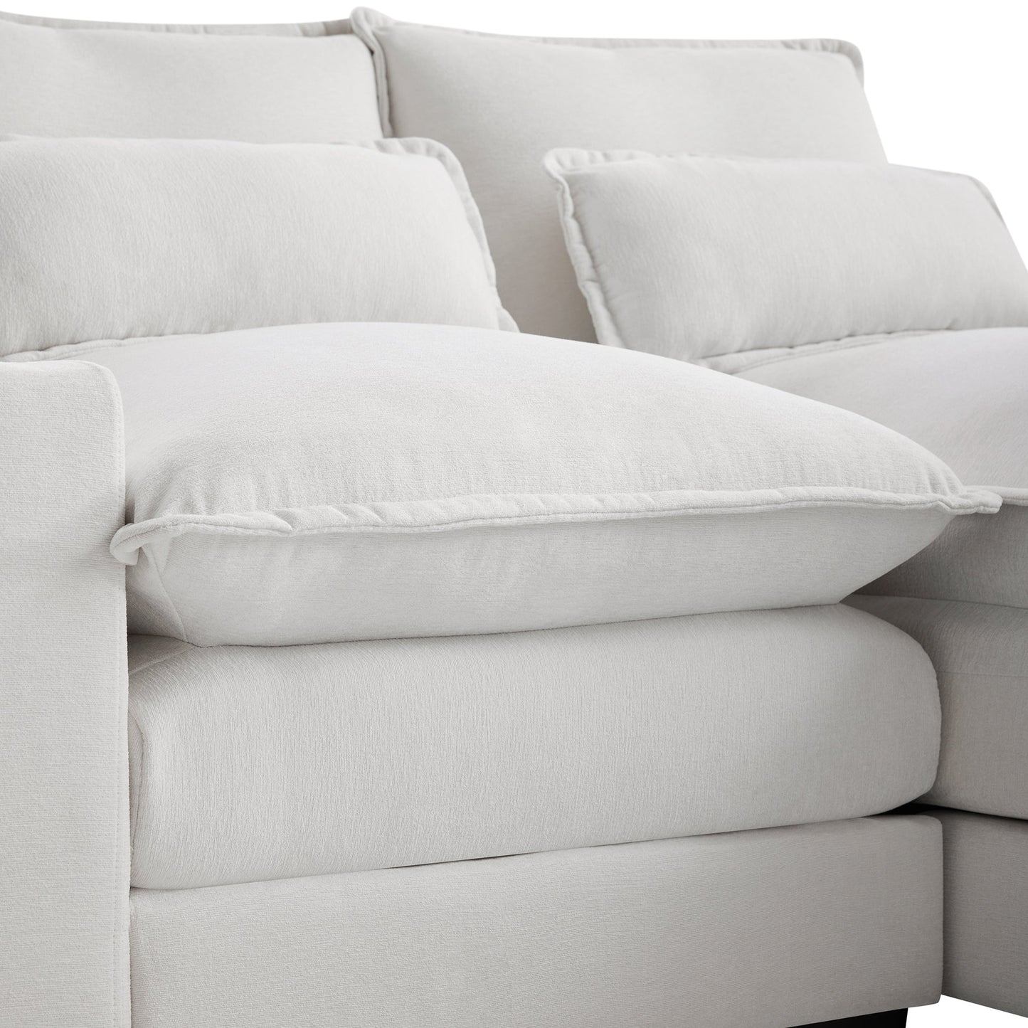 NEW Modern Chenille White 6-seat Upholstered U-shaped Sofa with Console Cupholders & USB Ports