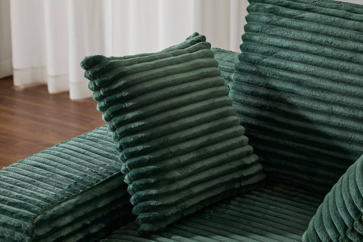 NEW Oversized Chaise Lounge Chair Cozy Cloud Couch Modern Plush Green Corduroy Upholstered Sleeper Sofa Daybed with 3 Throw Pillows and Wide Armrest