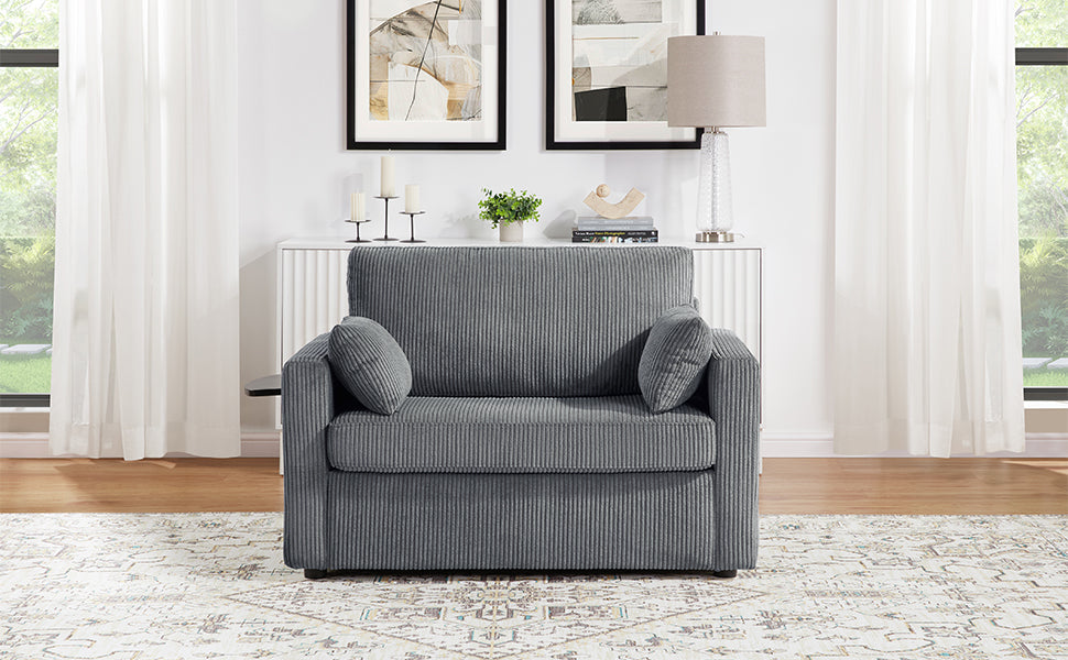 NEW Twin Size 47.2' Gray Corduroy Sleeper Loveseat Sofa Bed with Foldable Mattress USB Ports Side Table & Storage Pocket