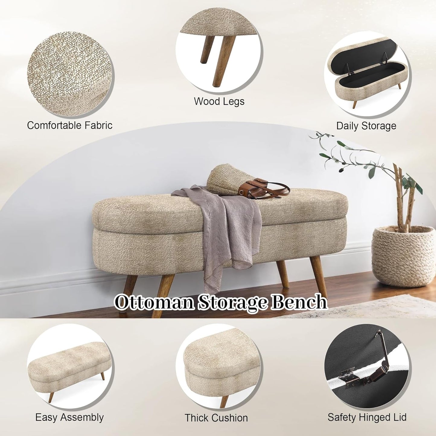 NEW 43-Inch Upholstered Storage Ottoman Bench With Hinge