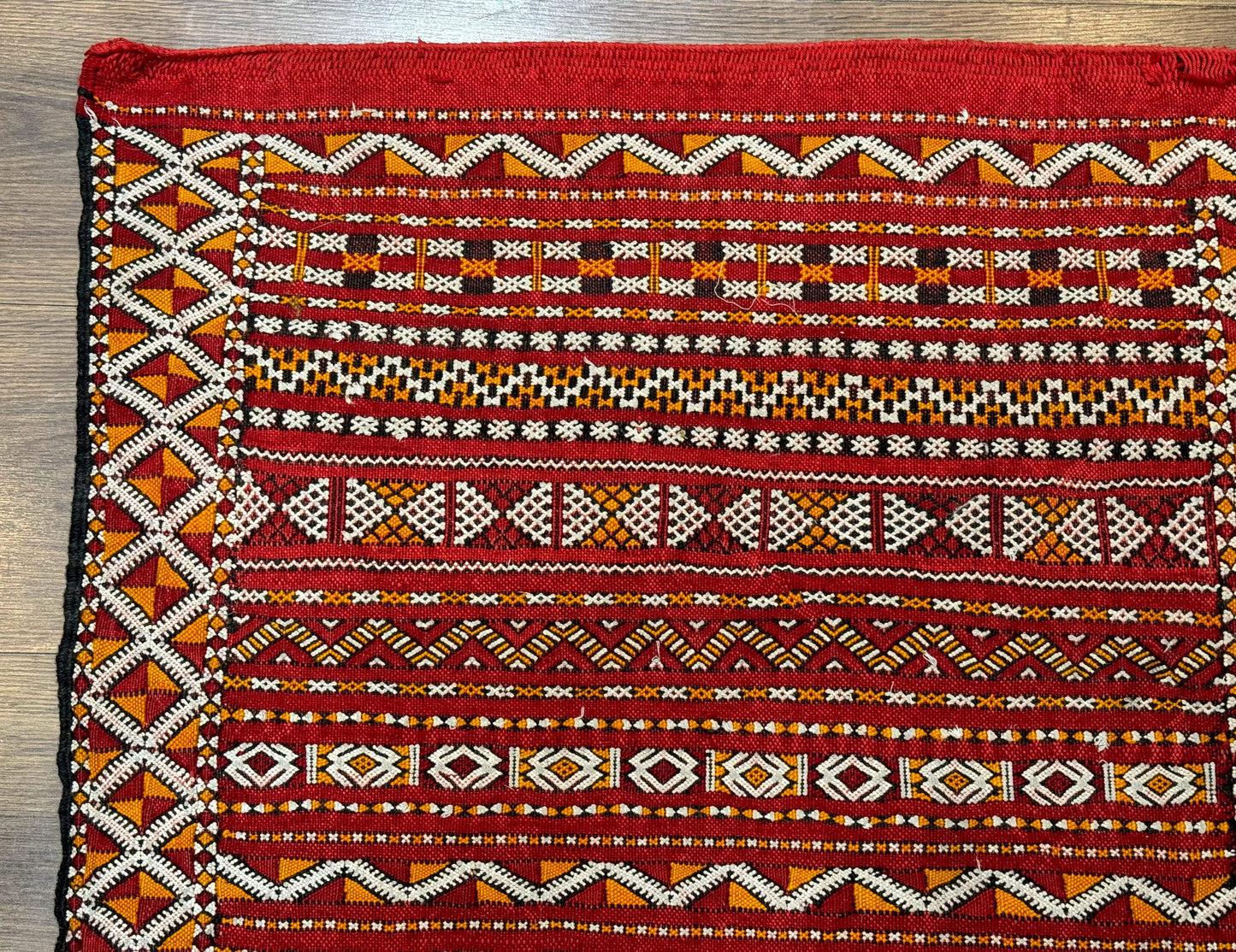 USED Moroccan Kilim Rug 4x8, Flatweave, Bohemian, Red Ivory Orange