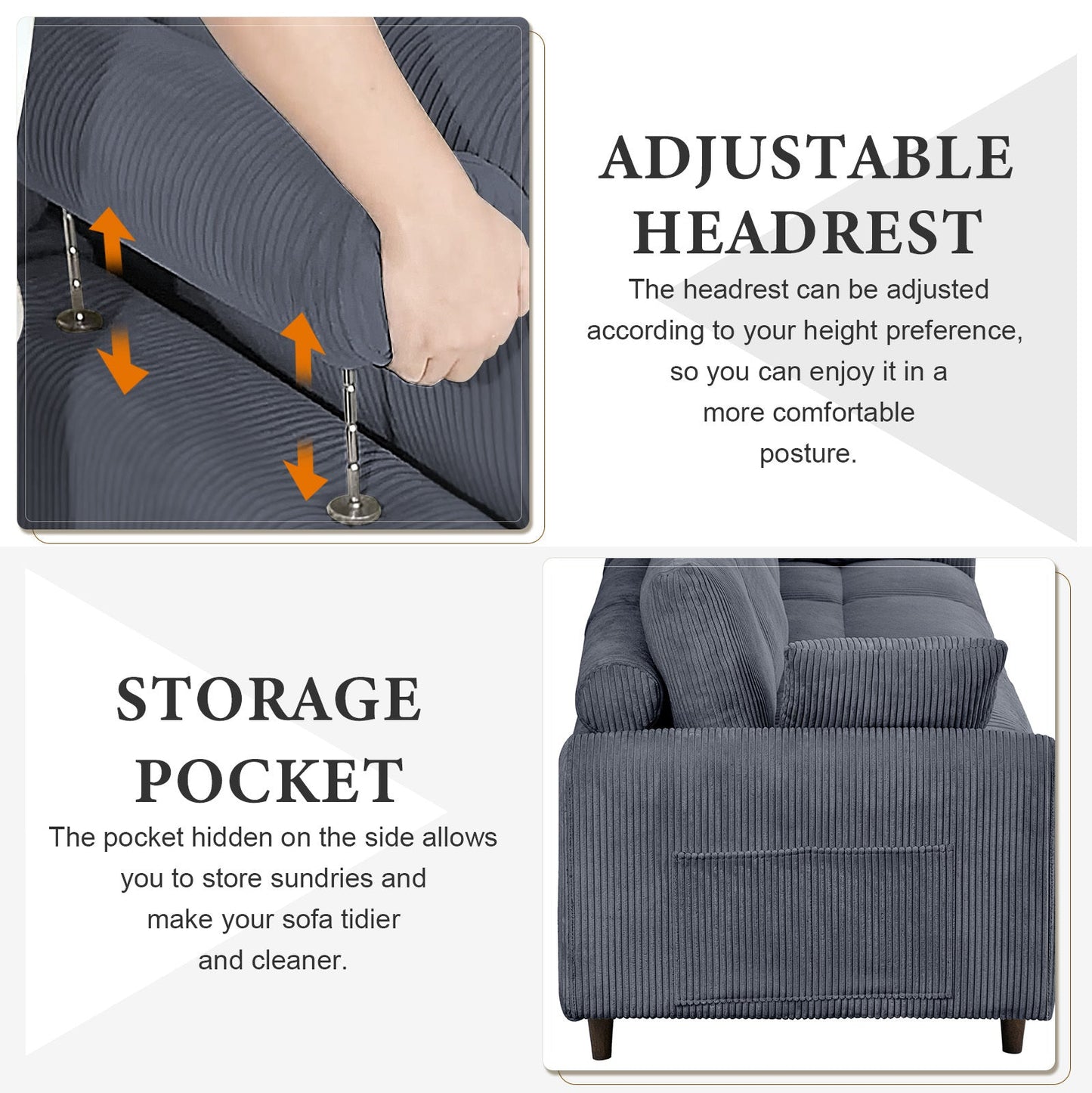 NEW Modern Gray Corduroy Oversized Modular U-Shaped Convertible Sectional Sofa Set with Pillow and Footstool