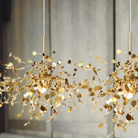 NEW Nordic Minimalist Living Room Window Bar Tree Leaf Stainless Steel Chandelier