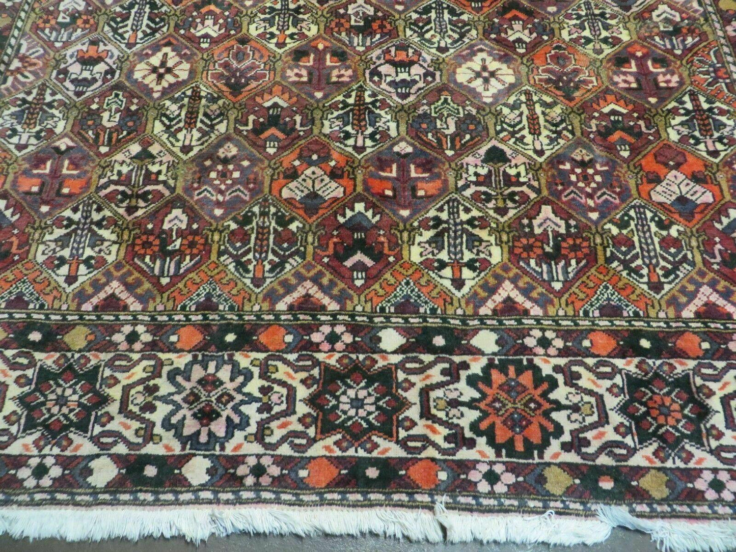 USED Antique Persian Bakhtiari Rug 7x10 - Multicolor Repeated Panel Design - Vegetable Dyed Rug - Hand Knotted Wool Room Sized Oriental Carpet 7 x 10 Rug
