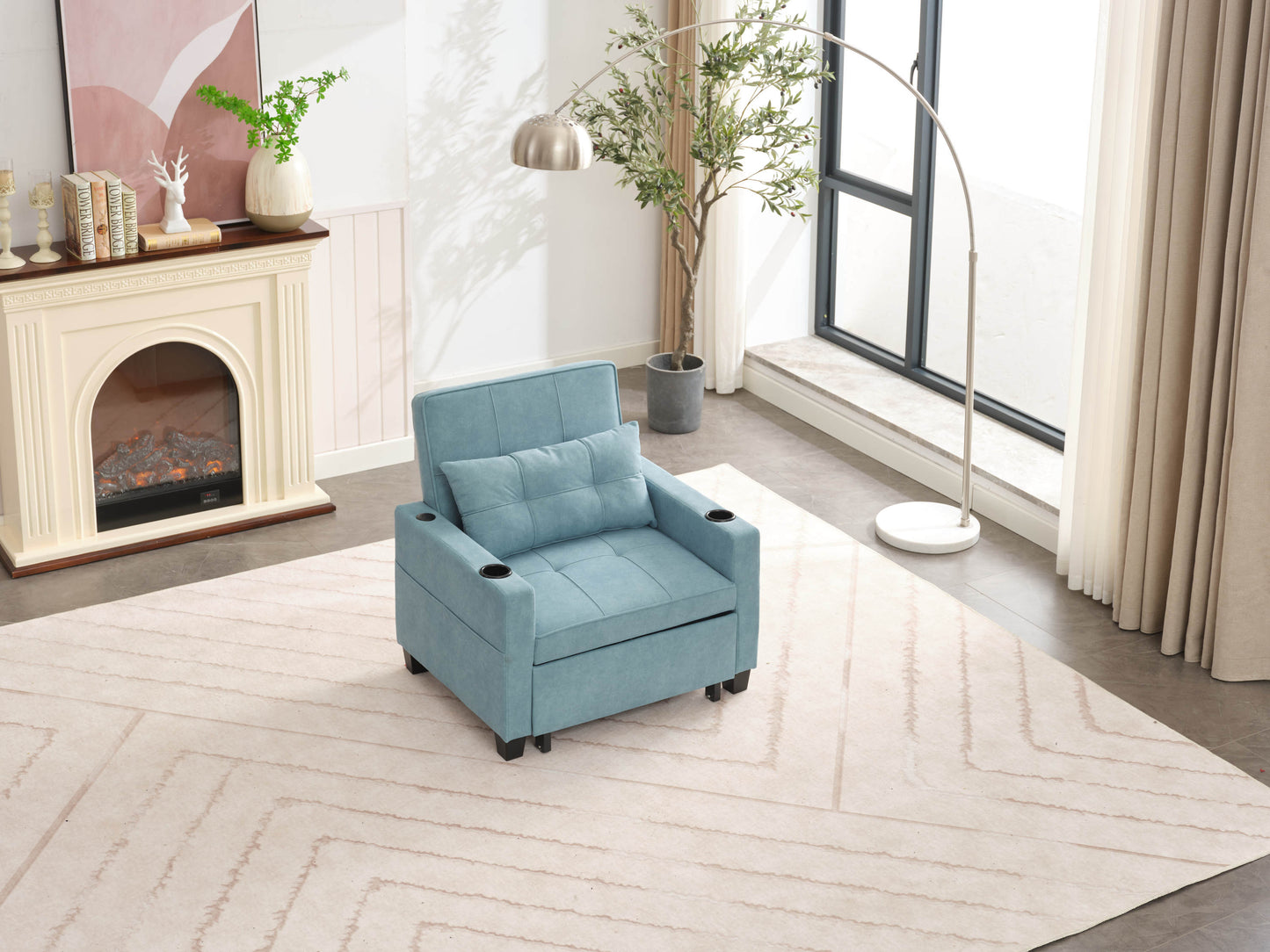 NEW Green Scratch Cloth Futon Chair Bed Convertible 3-in-1 Pull Out Sleeper Bed with USB Port