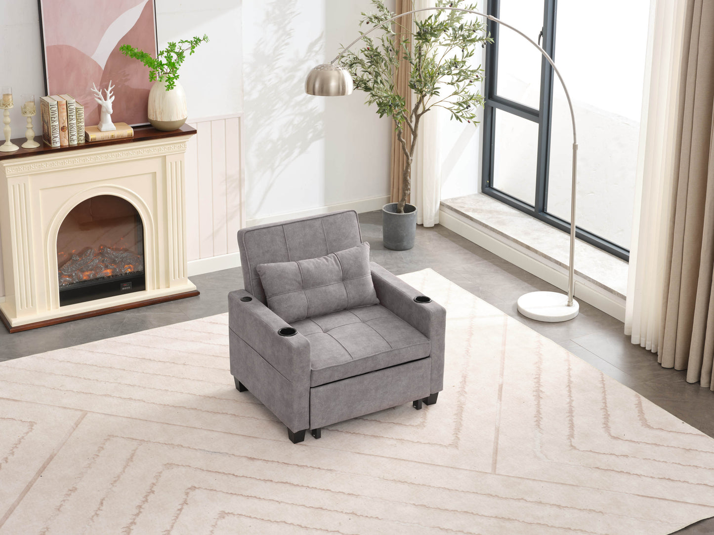 NEW Futon Chair Bed Convertible Chair 3-in-1 Pull Out Sleeper Chair Beds with USB Ports,Wear-resistant and Anti-scratch,  Armchair Bed Sleeper for Living Room (Light Grey Scratch Cloth)