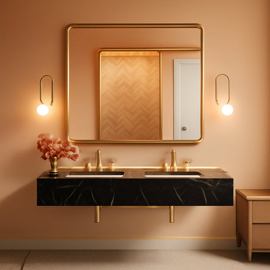 NEW 40 By 30 Inch Brushed Brass Bathroom Mirror Wall Mounted