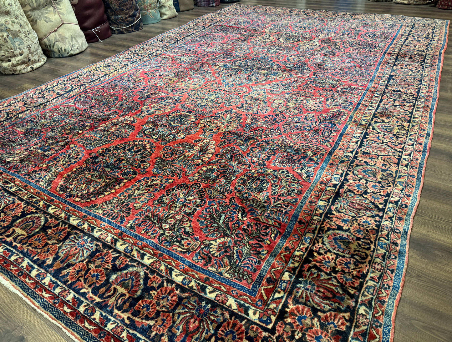 USED Palace Size Persian Sarouk Rug 10x16, Rare Size, Red, Large Antique Persian Carpet