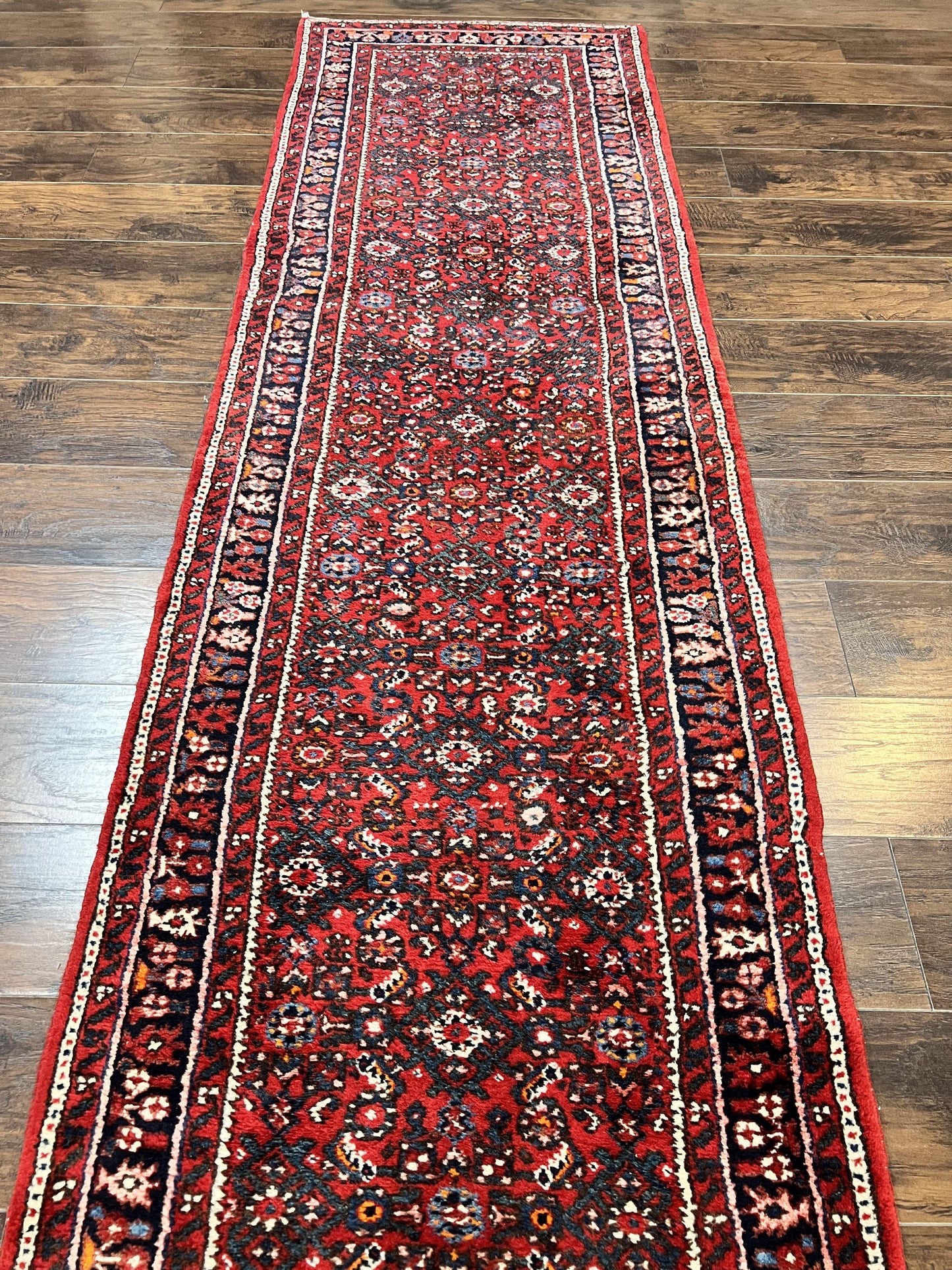 USED Long Persian Runner Rug 2.9 x 17, Red Handmade Wool Rug for Hallway, Antique Persian Carpet, 17ft Runner, Persian Hamadan Dargazine Rug