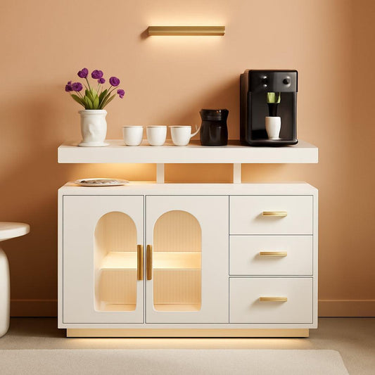 NEW White Sideboard Buffet Cabinet With Charging Station