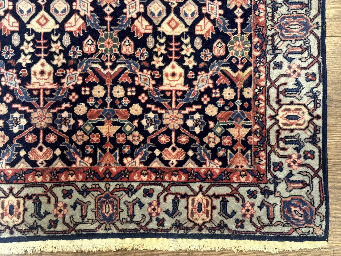 USED Indo Persian Runner Rug 2.8 x 12, Navy Blue, Floral, Fine 270 KPSI