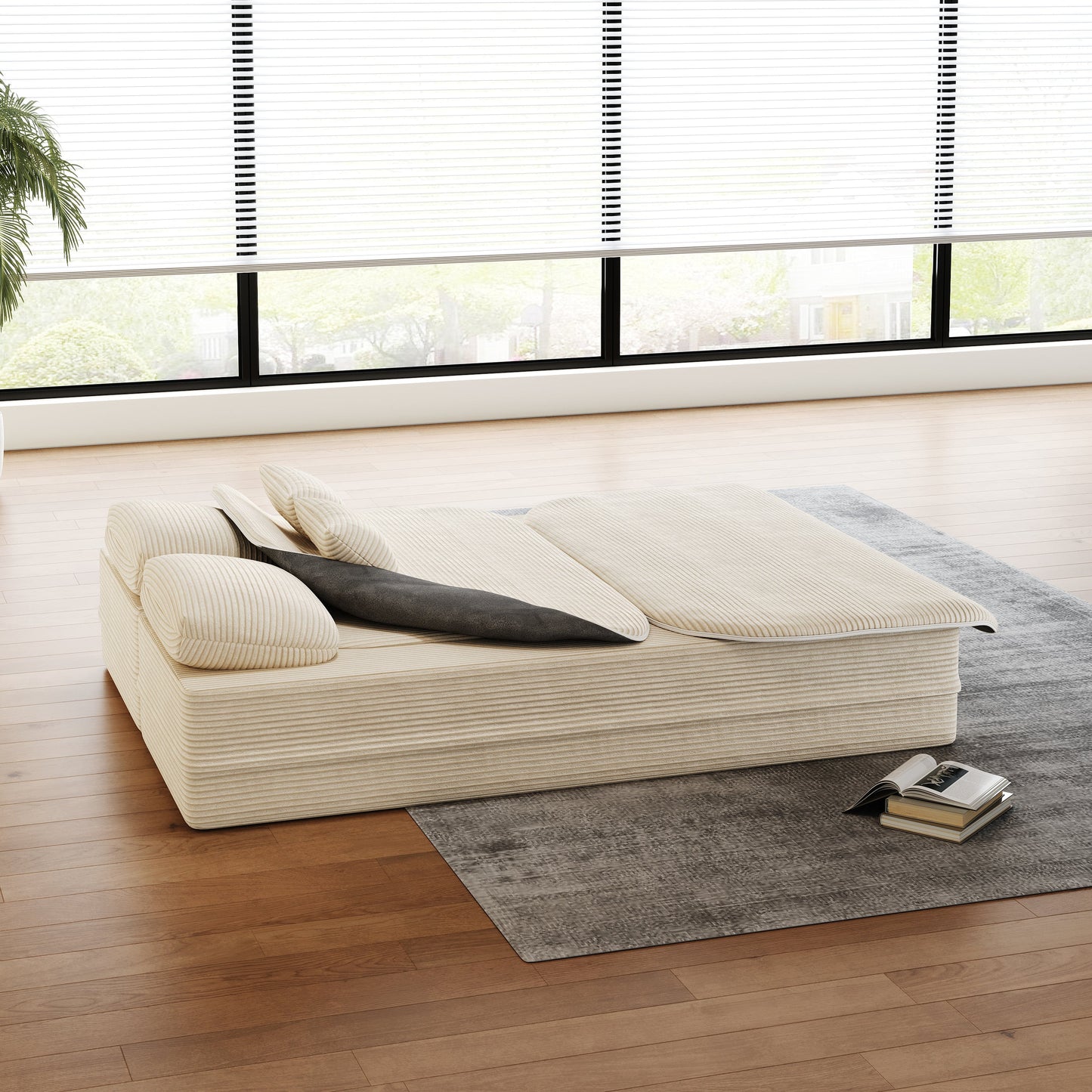 NEW 75''2-in-1 Foldable Sofa,Convertible Sleeper Foam Sofa Bed with Multi Functional Blanket, Corduroy Floor folding sofa bed,  Floor Sofa Lounge Sofa for Living Room Bedroom Lounge Studio