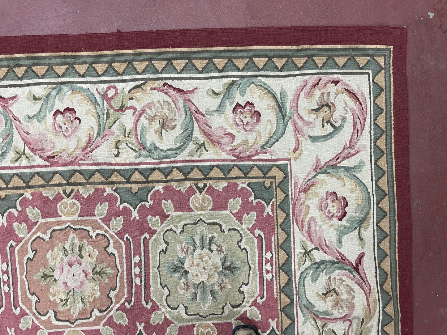 USED Square Aubusson Rug 9x9, Panel Design, European French English Carpet, Wool