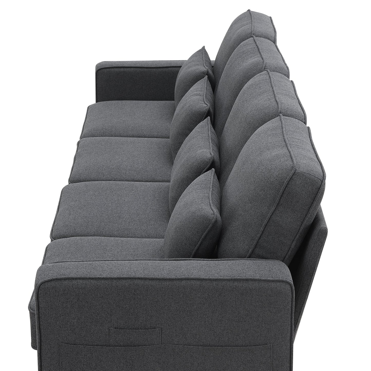 NEW 104' 4-Seater Modern Linen Fabric Minimalist Style Couch Sofa with Armrest Pockets and 4 Pillows